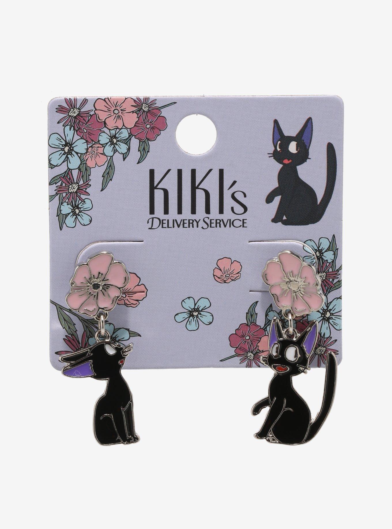 Studio Ghibli Kiki's Delivery Service Jiji Floral Drop Earrings, , alternate
