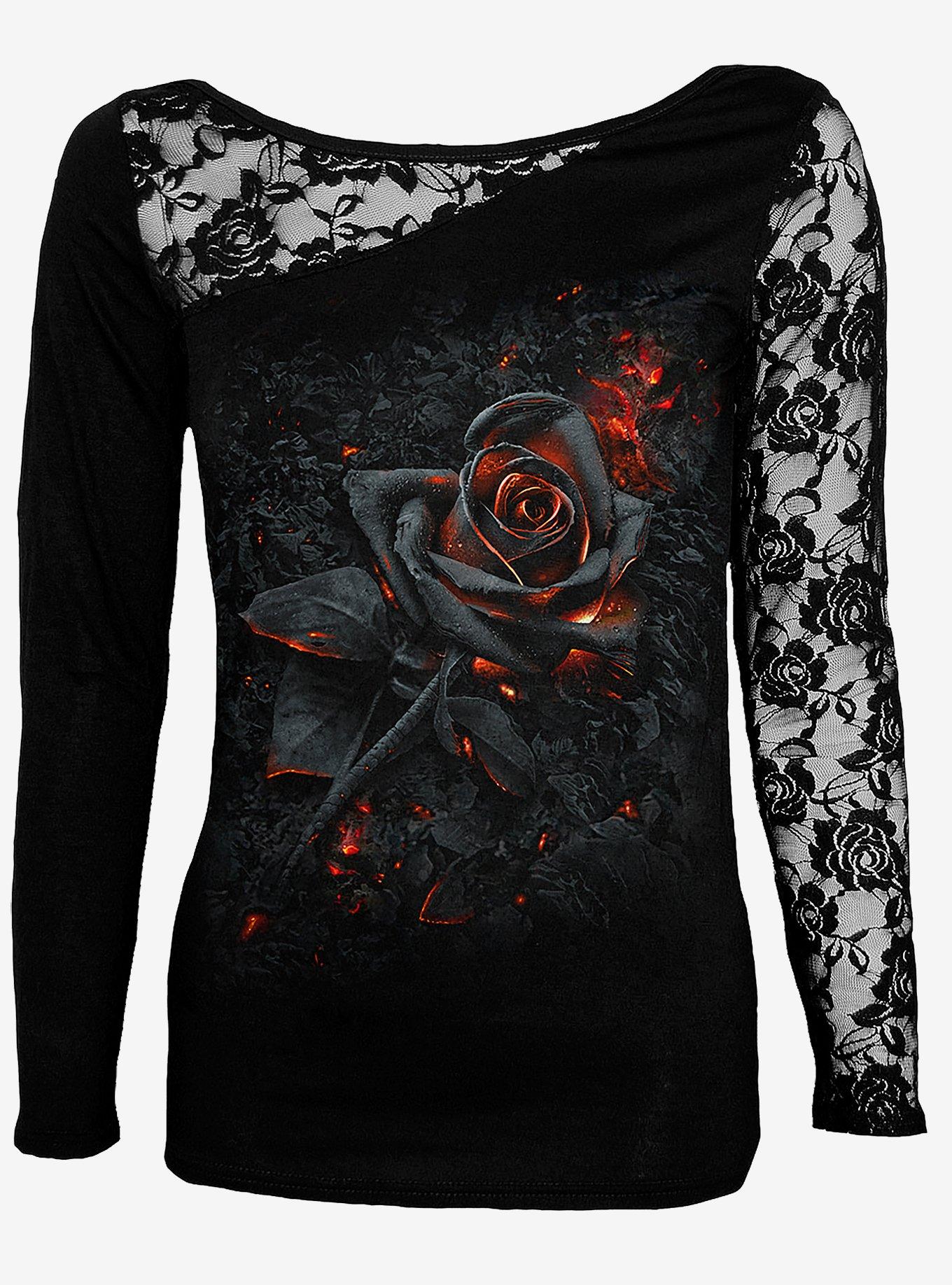 Burnt Rose Lace Shoulder Long-Sleeve, BLACK, alternate