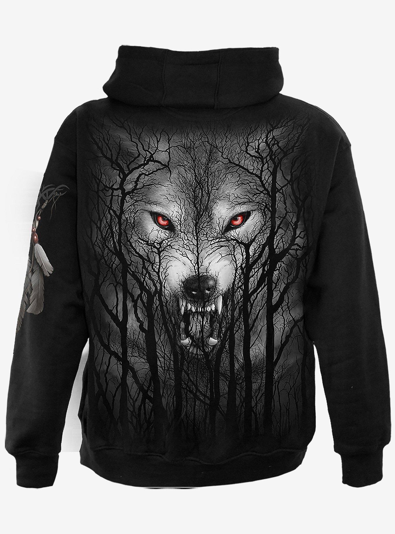 Forest Wolf Hooded Zip Hoodie, BLACK, alternate