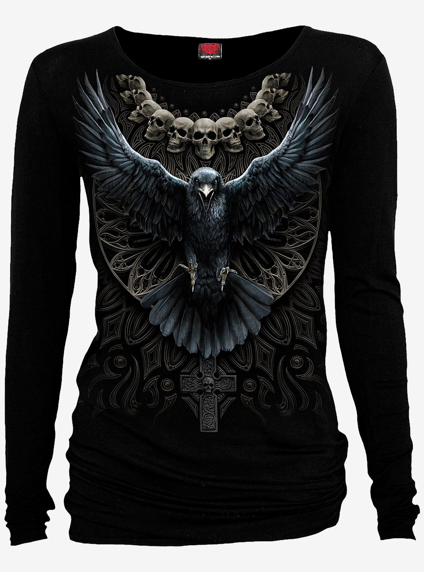 Raven Skull Long-Sleeve, BLACK, alternate