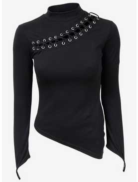 Lace Up Asymmetrical Long-Sleeve Top, , hi-res