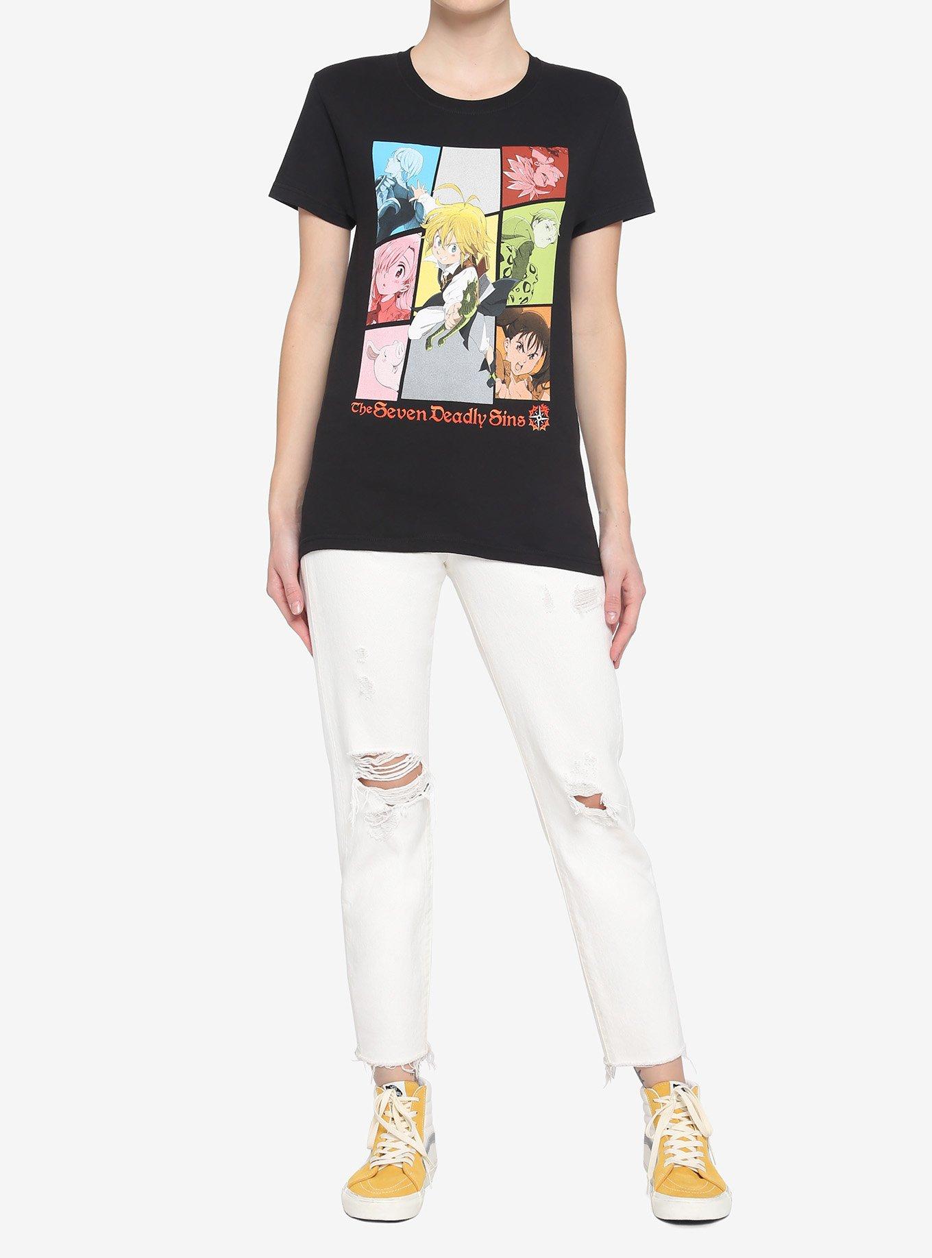The Seven Deadly Sins Group Grid Boyfriend Fit Girls T-Shirt, MULTI, alternate