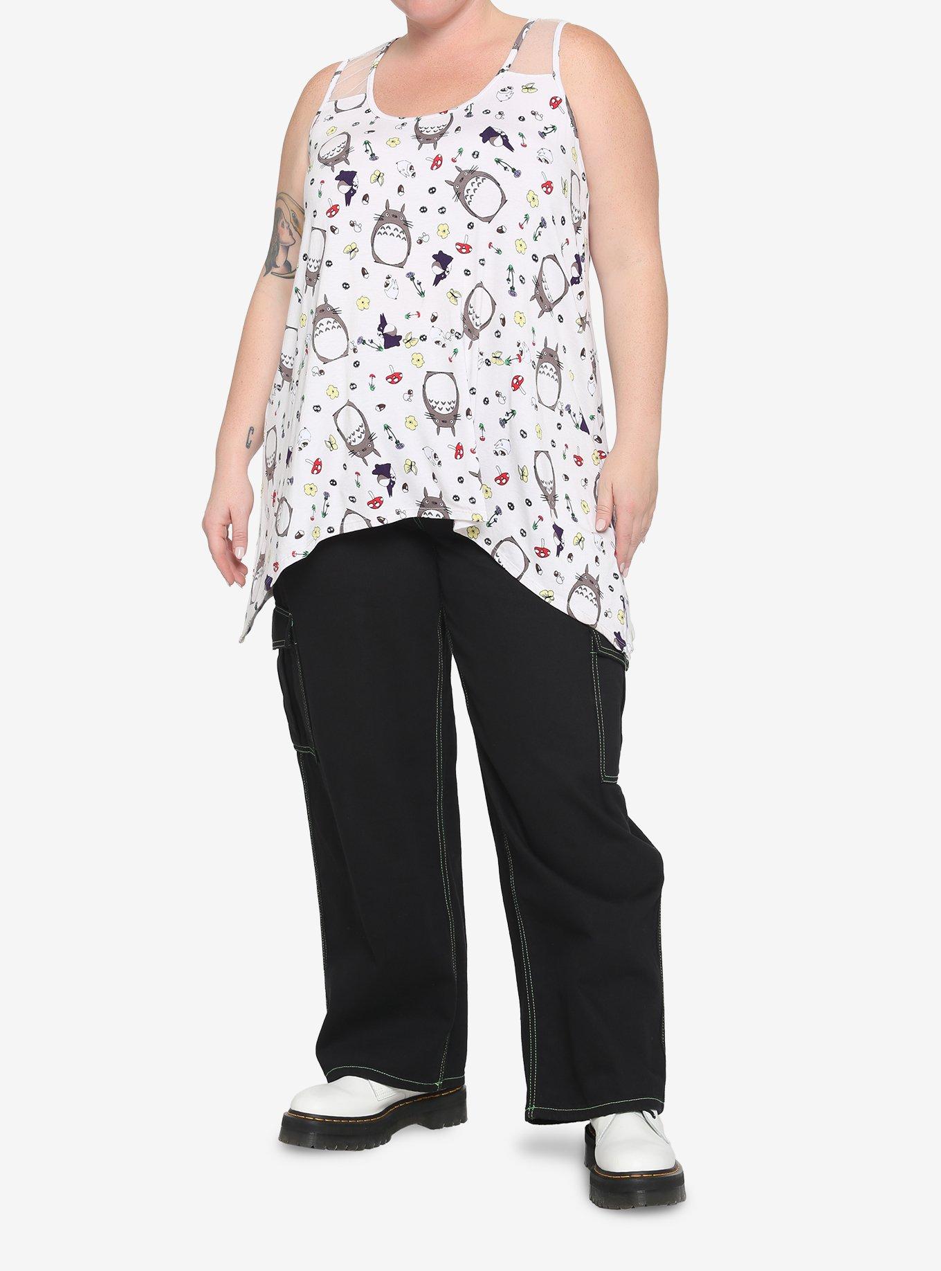 Studio Ghibli My Neighbor Totoro Floral Mesh Panel Girls Tank Top Plus Size, MULTI, alternate