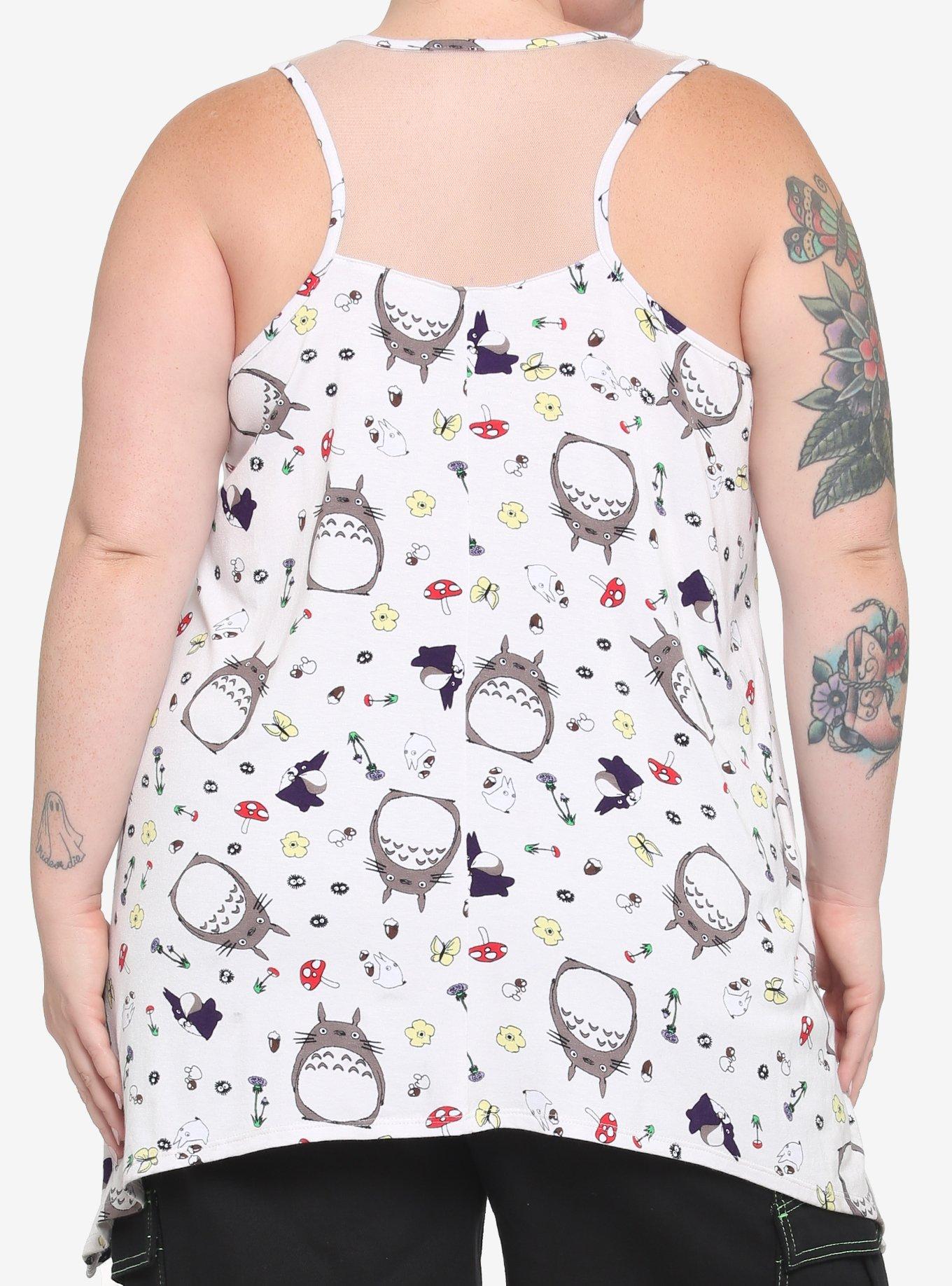 Studio Ghibli My Neighbor Totoro Floral Mesh Panel Girls Tank Top Plus Size, MULTI, alternate