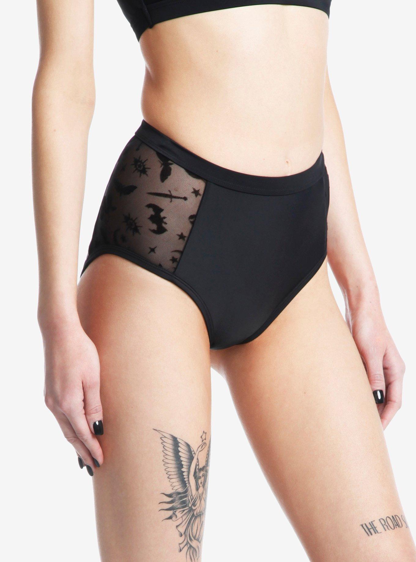Black Mesh Snake High-Waisted Swim Bottoms, MULTI, alternate