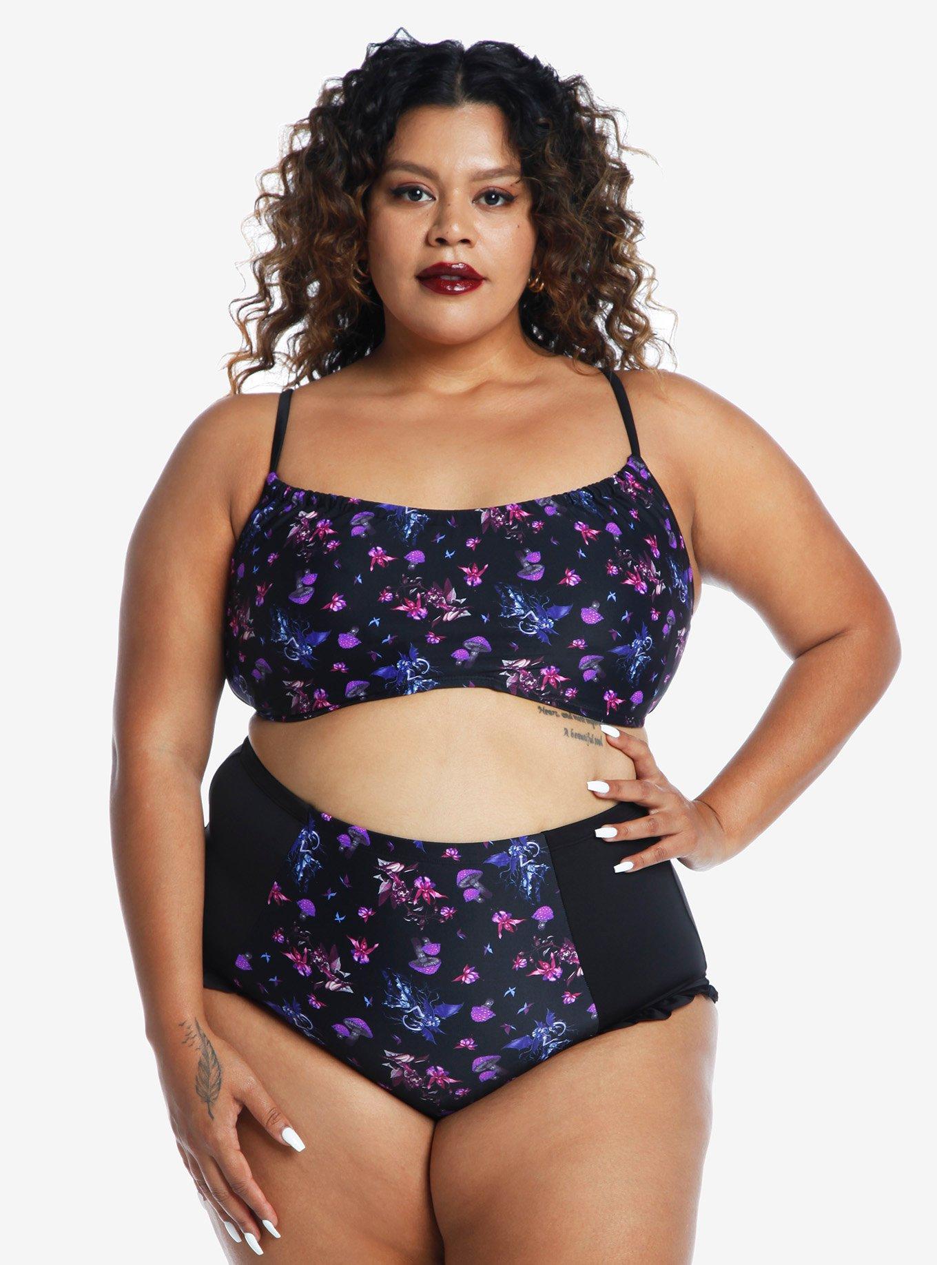 Fairies By Trick Purple Cinched Swim Top Plus Size, MULTI, alternate