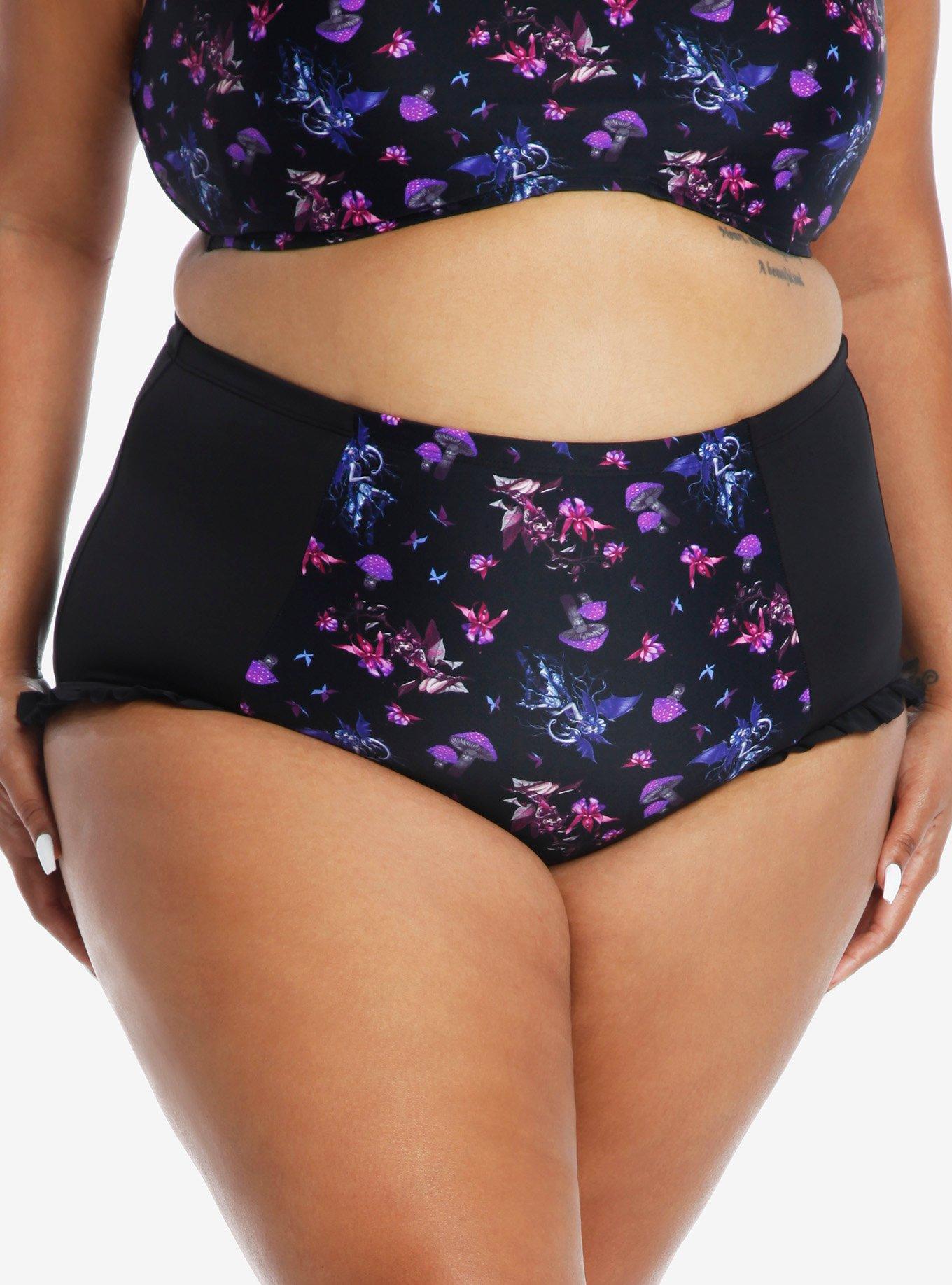 Fairies By Trick Purple High-Waisted Swim Bottoms Plus Size, MULTI, alternate