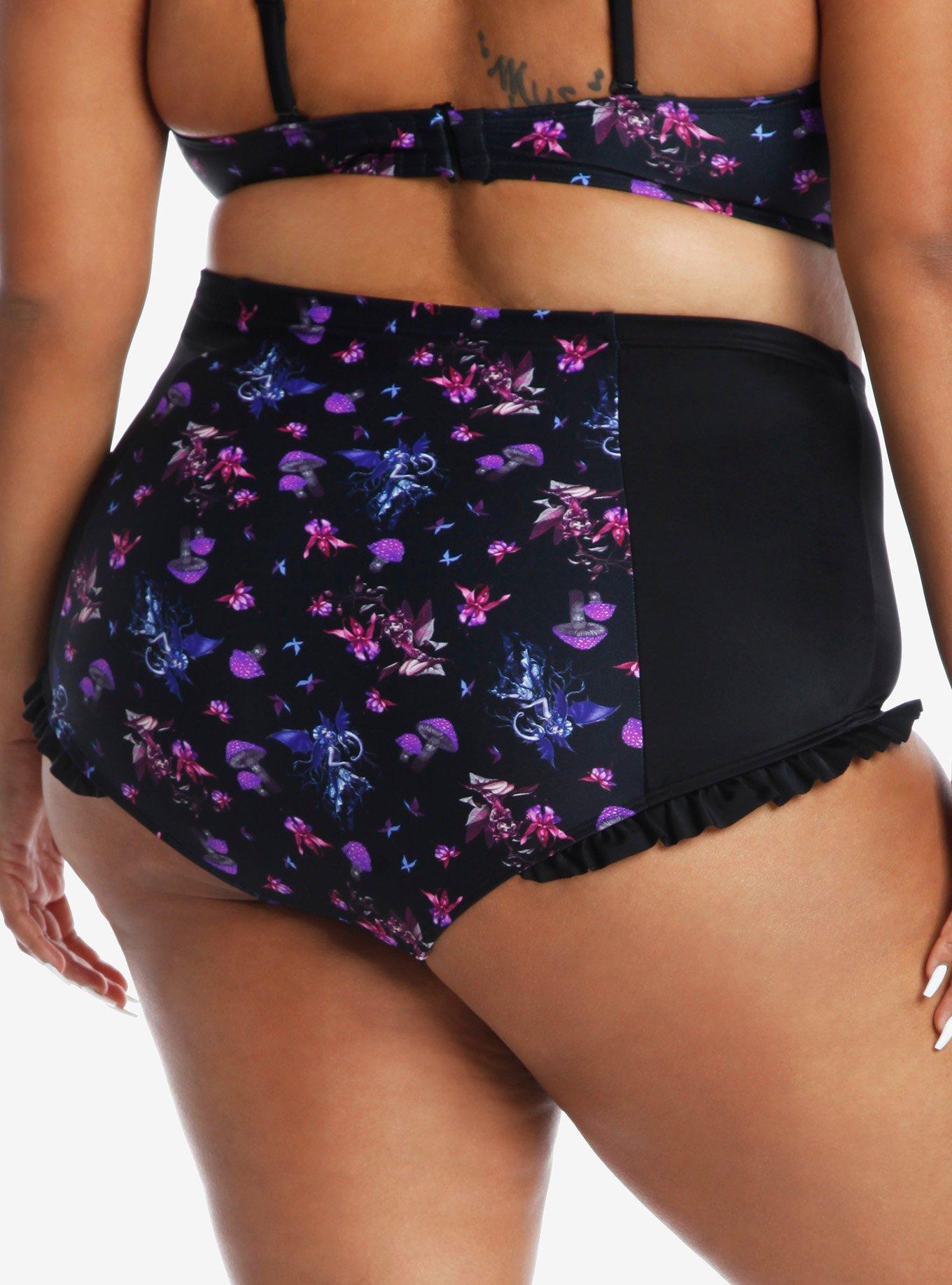 Fairies By Trick Purple High-Waisted Swim Bottoms Plus Size, MULTI, alternate