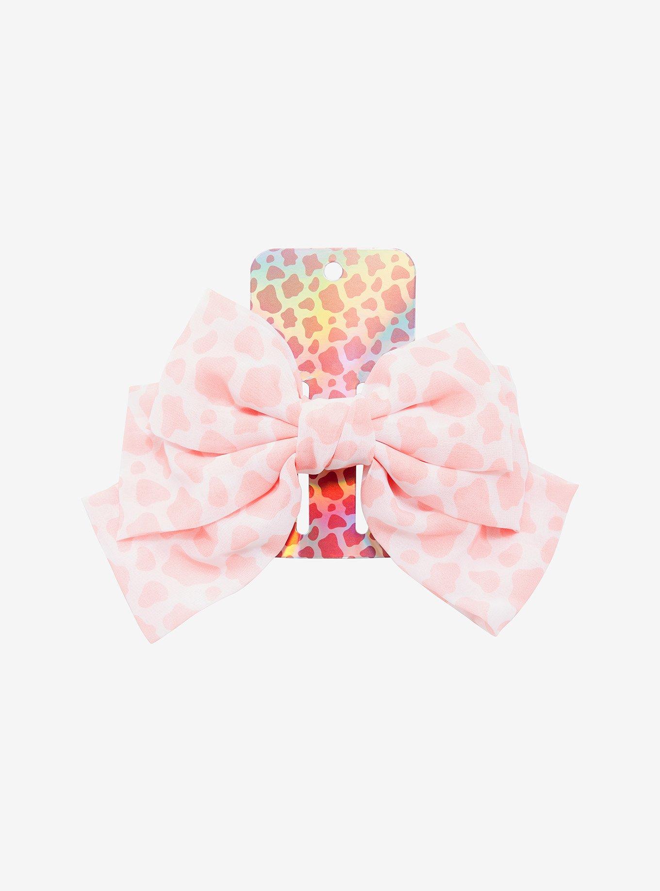 Pink Cow Print Hair Bow, , alternate