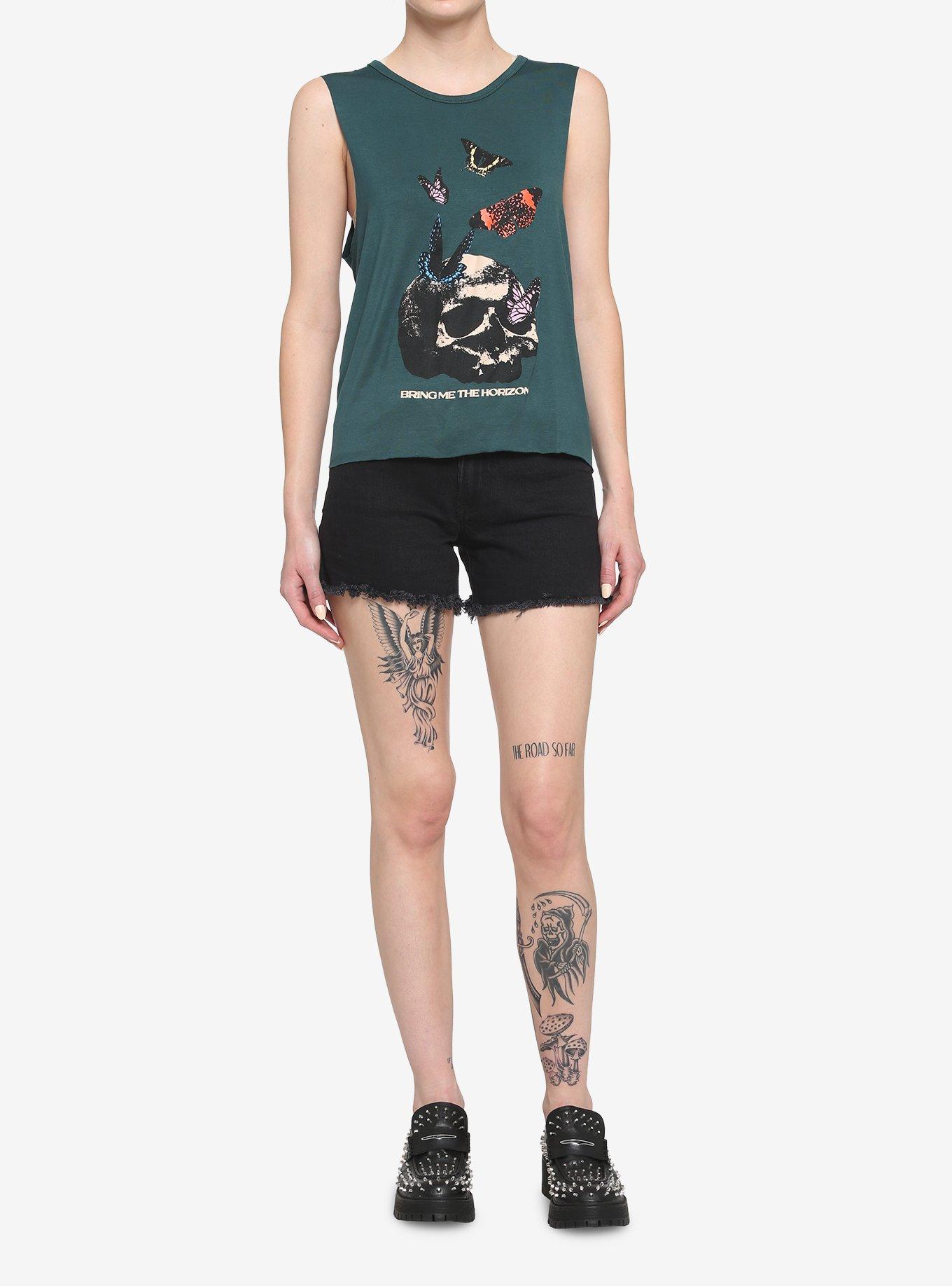 Bring Me The Horizon Skull Butterfly Girls Muscle Top, CREAM, alternate