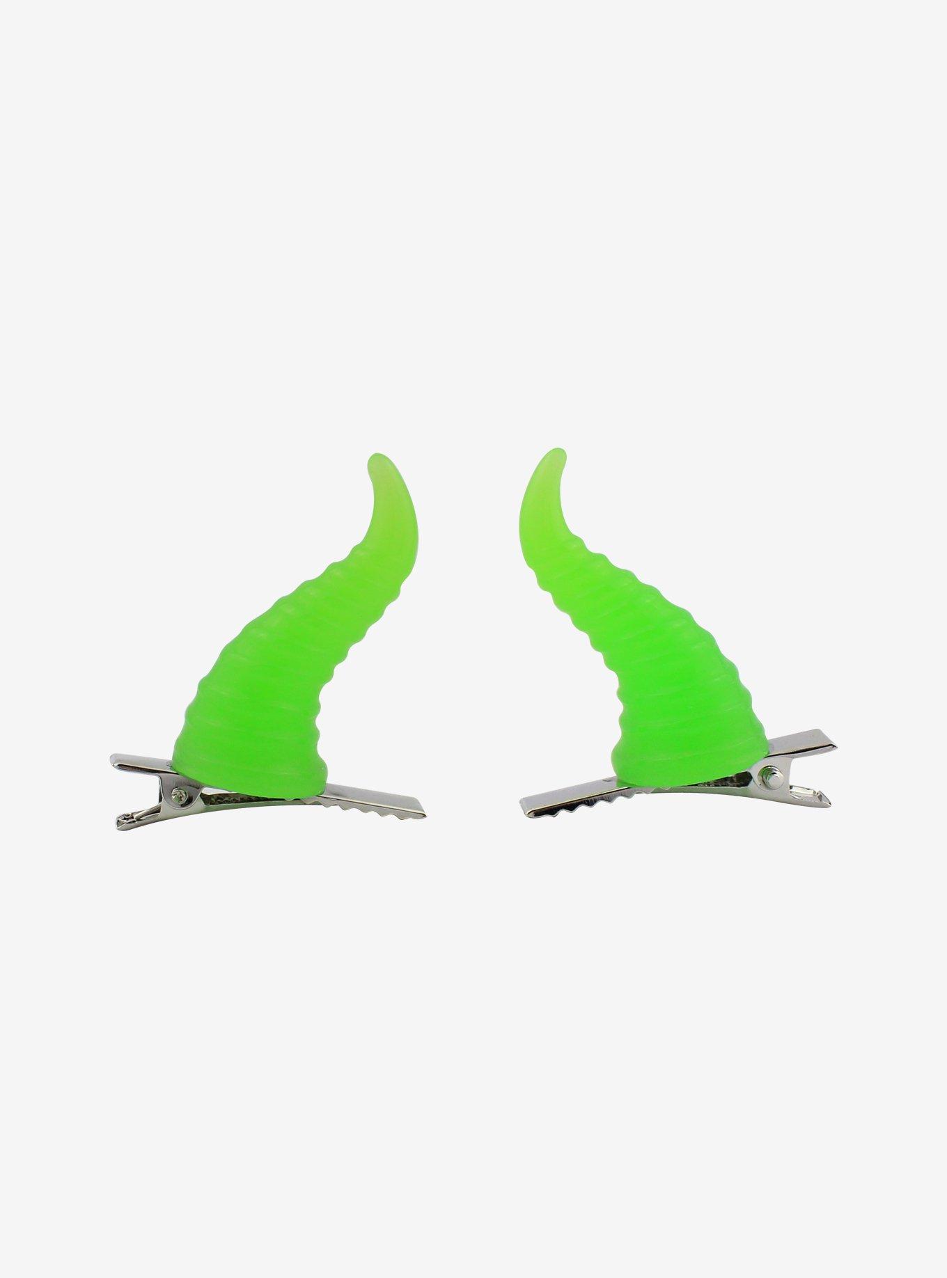 Neon Green Horn Hair Clip Set, , alternate