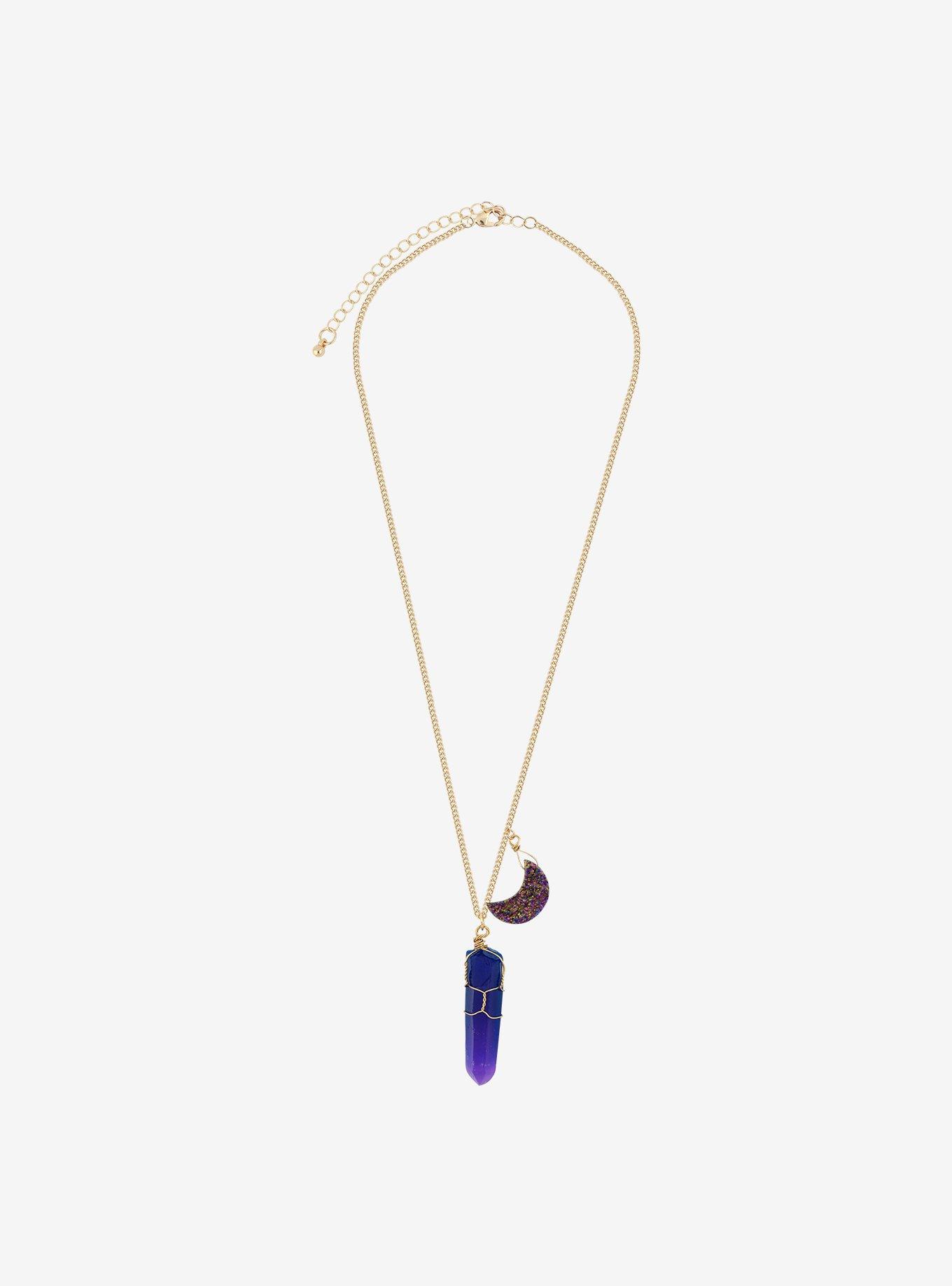Blue Crystal & Moon Pendant Necklace, , alternate