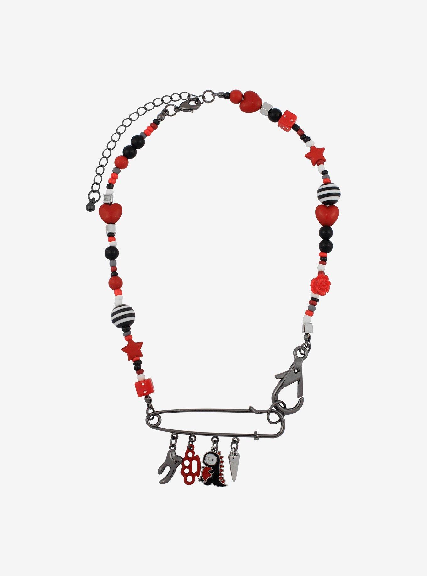 Black & Red Emo Beaded Choker, , alternate