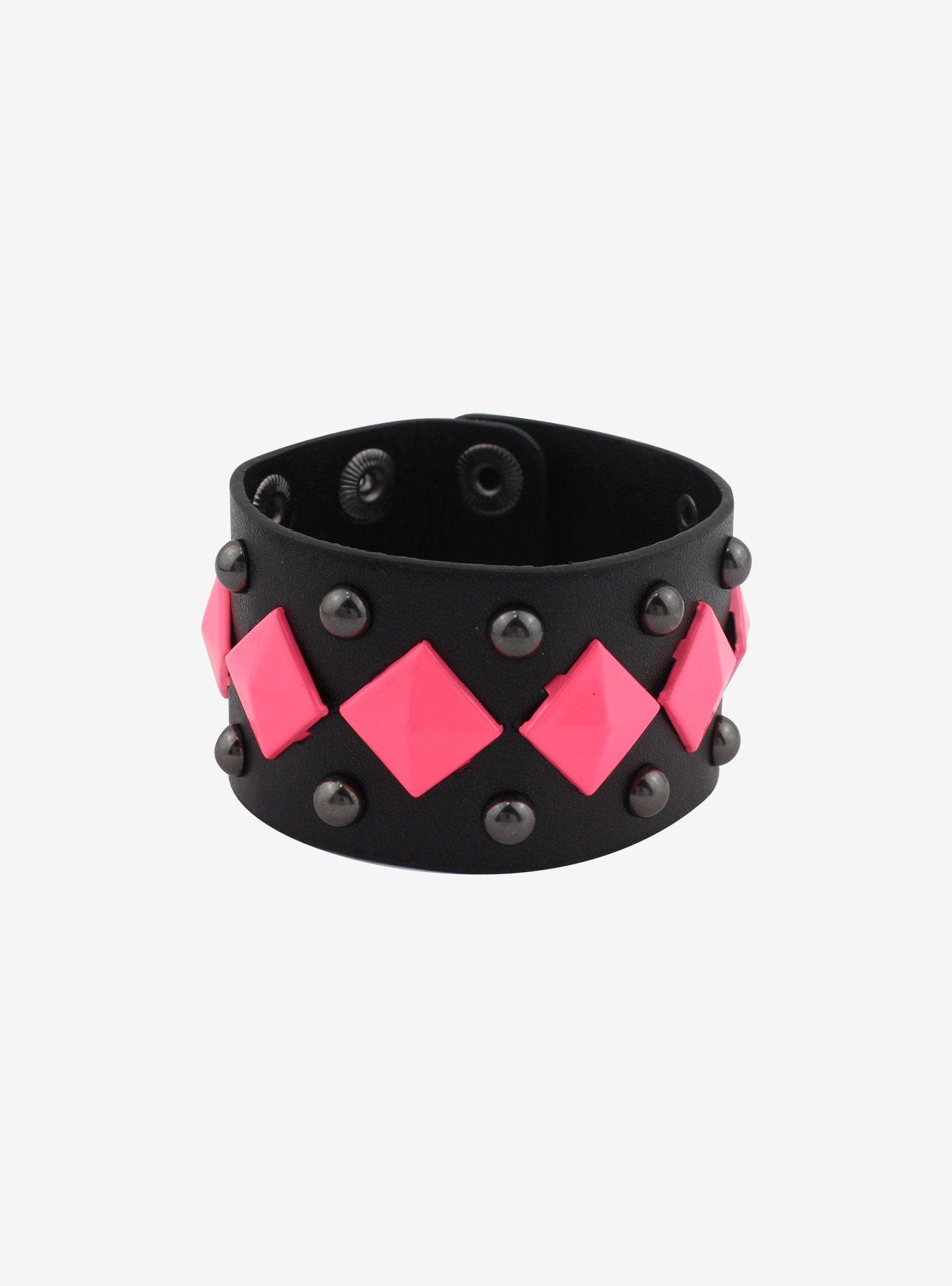 Pink & Black Multi Length Studded Wrist Cuff, , alternate
