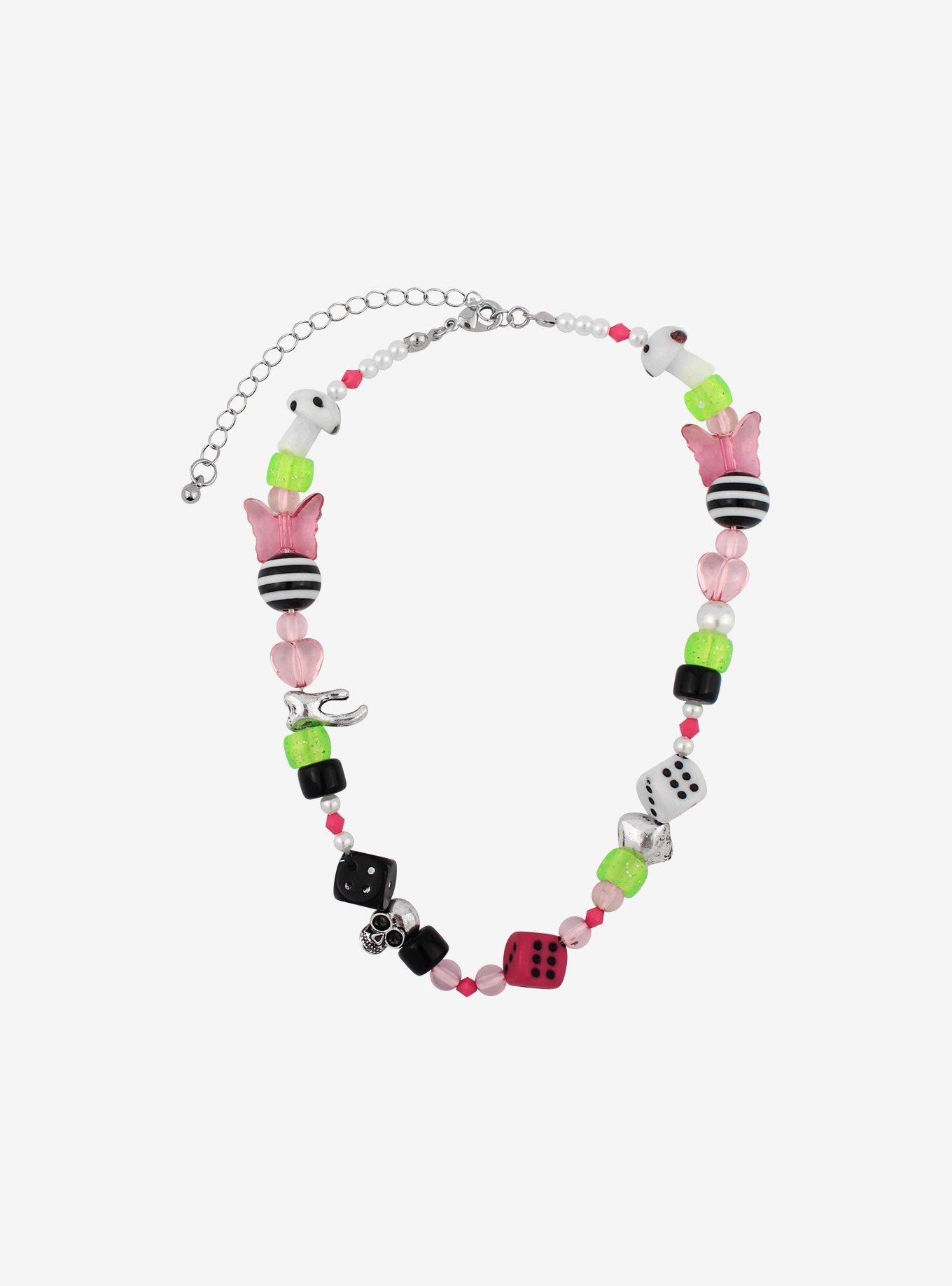 Pink & Green Dice Beaded Necklace, , alternate