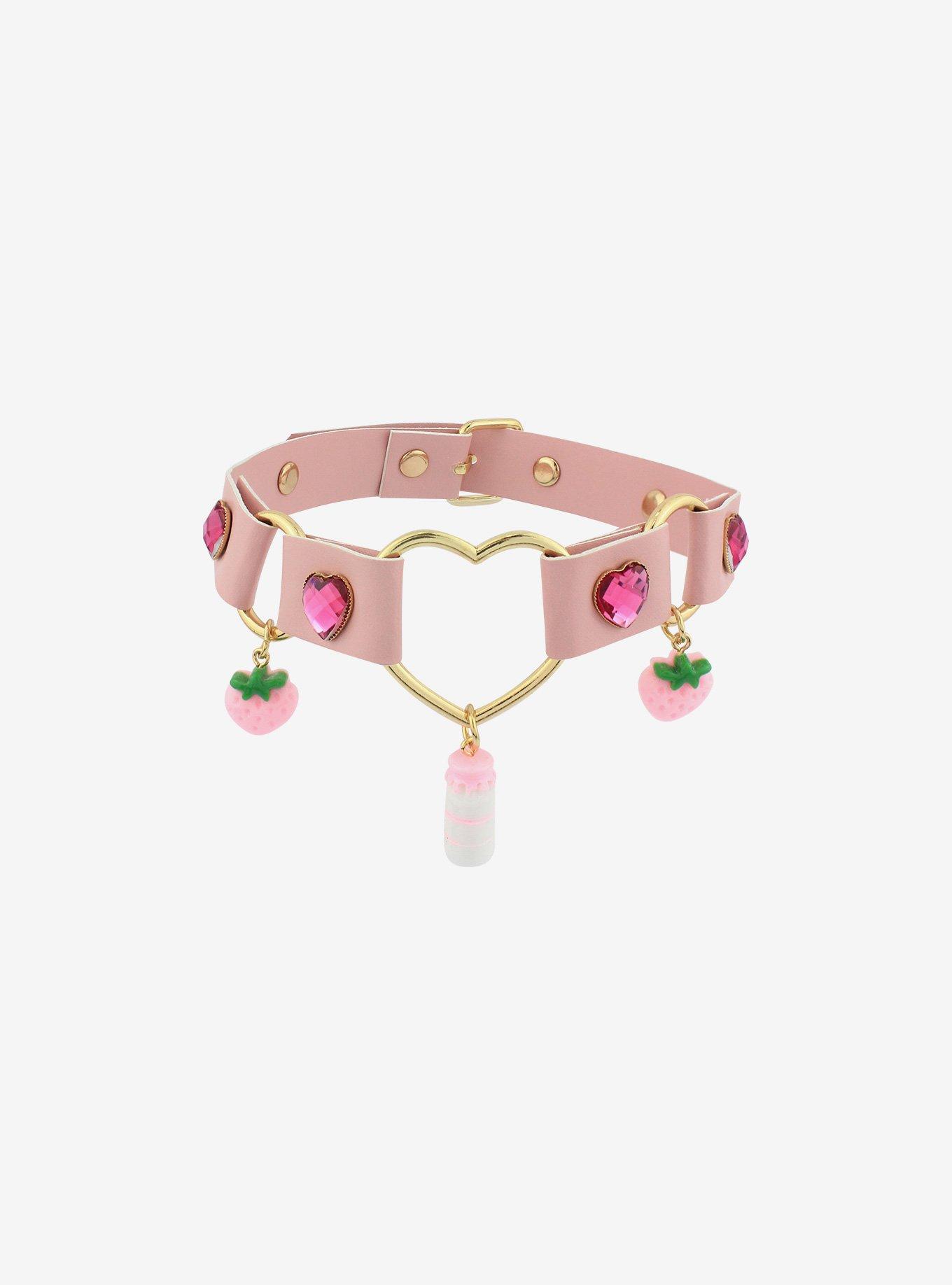 Pink Heart Strawberry Milk Choker, , alternate
