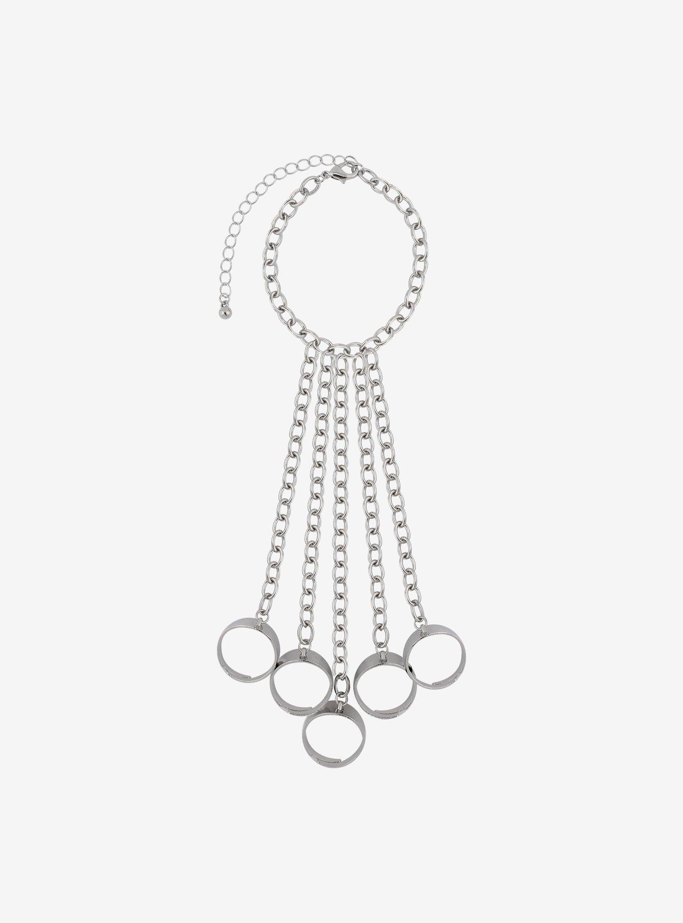 Five Finger Attached Ring Chain Bracelet, , alternate