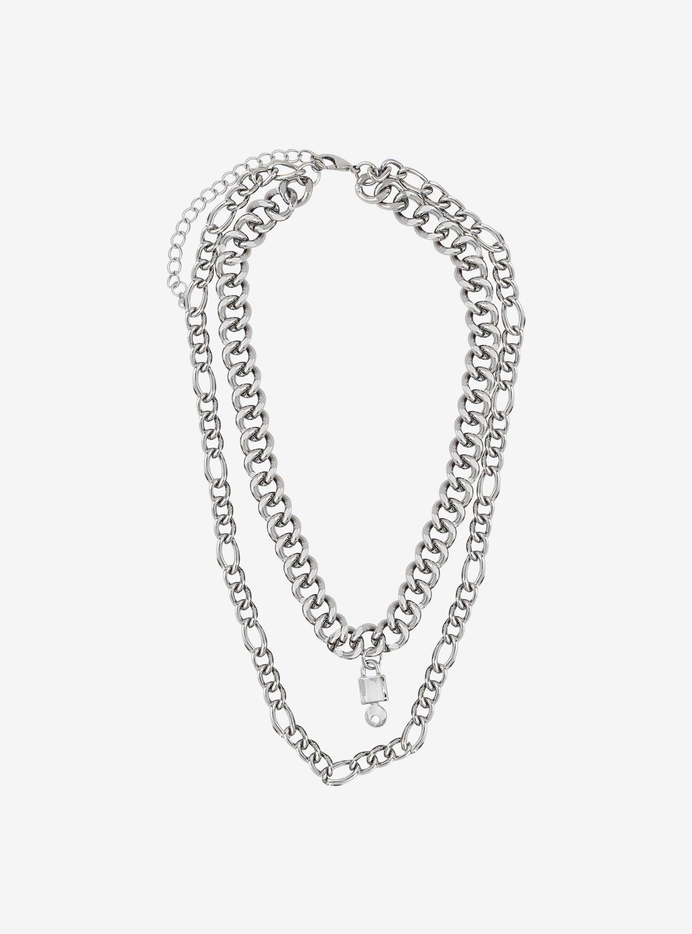 Double Chain Lock Necklace, , alternate