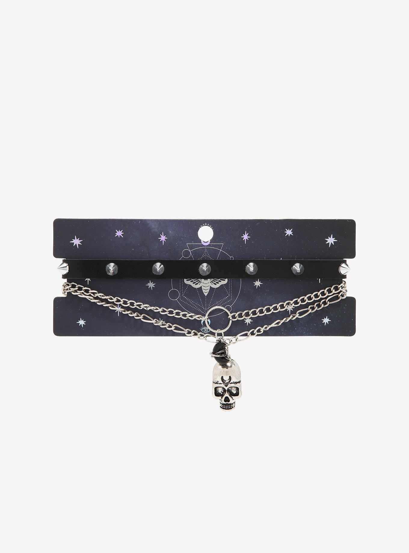 Skull & Spikes Choker Necklace Set, , alternate