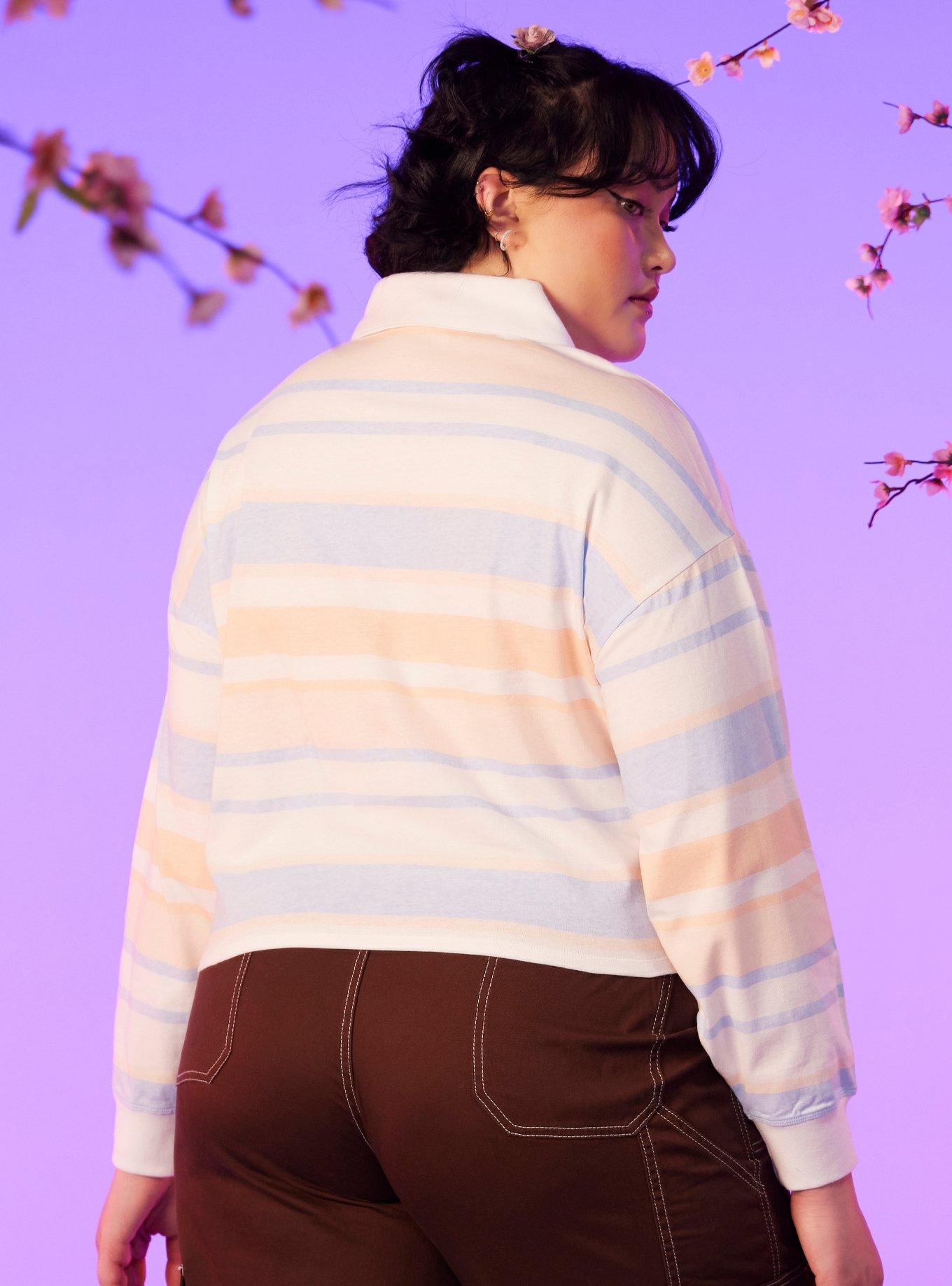 Studio Ghibli My Neighbor Totoro Pastel Stripe Girls Crop Long-Sleeve Polo Shirt Plus Size, MULTI, alternate