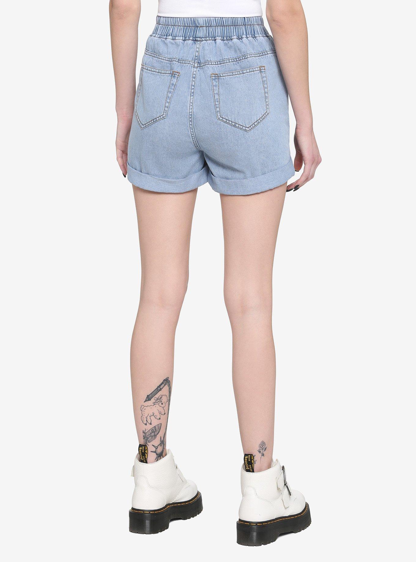 Studio Ghibli Kiki's Delivery Service Jiji & Lily Elastic High-Waisted Denim Shorts, MULTI, alternate