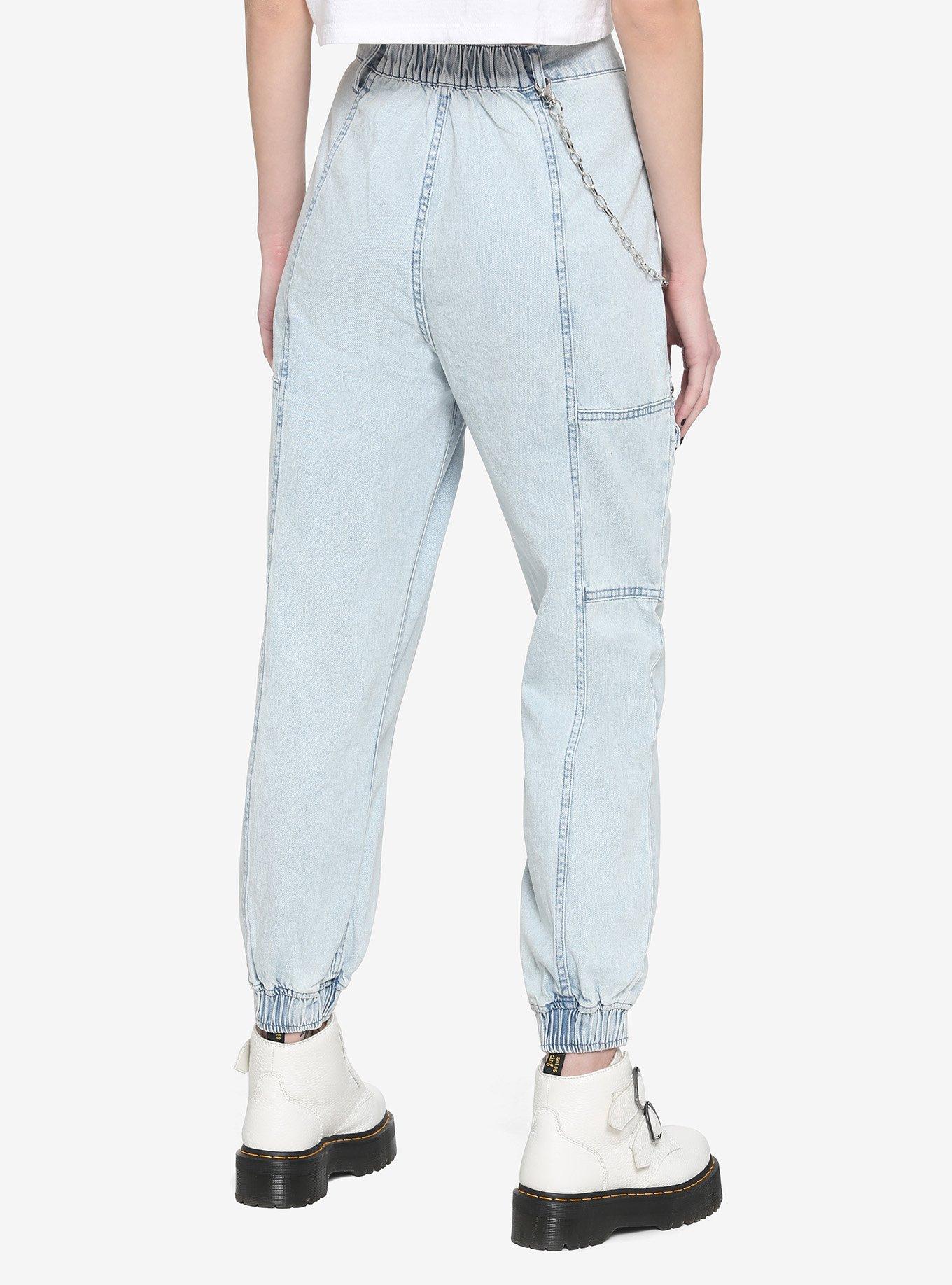 Indigo Denim Side Chain Girls Jogger Pants, INDIGO, alternate