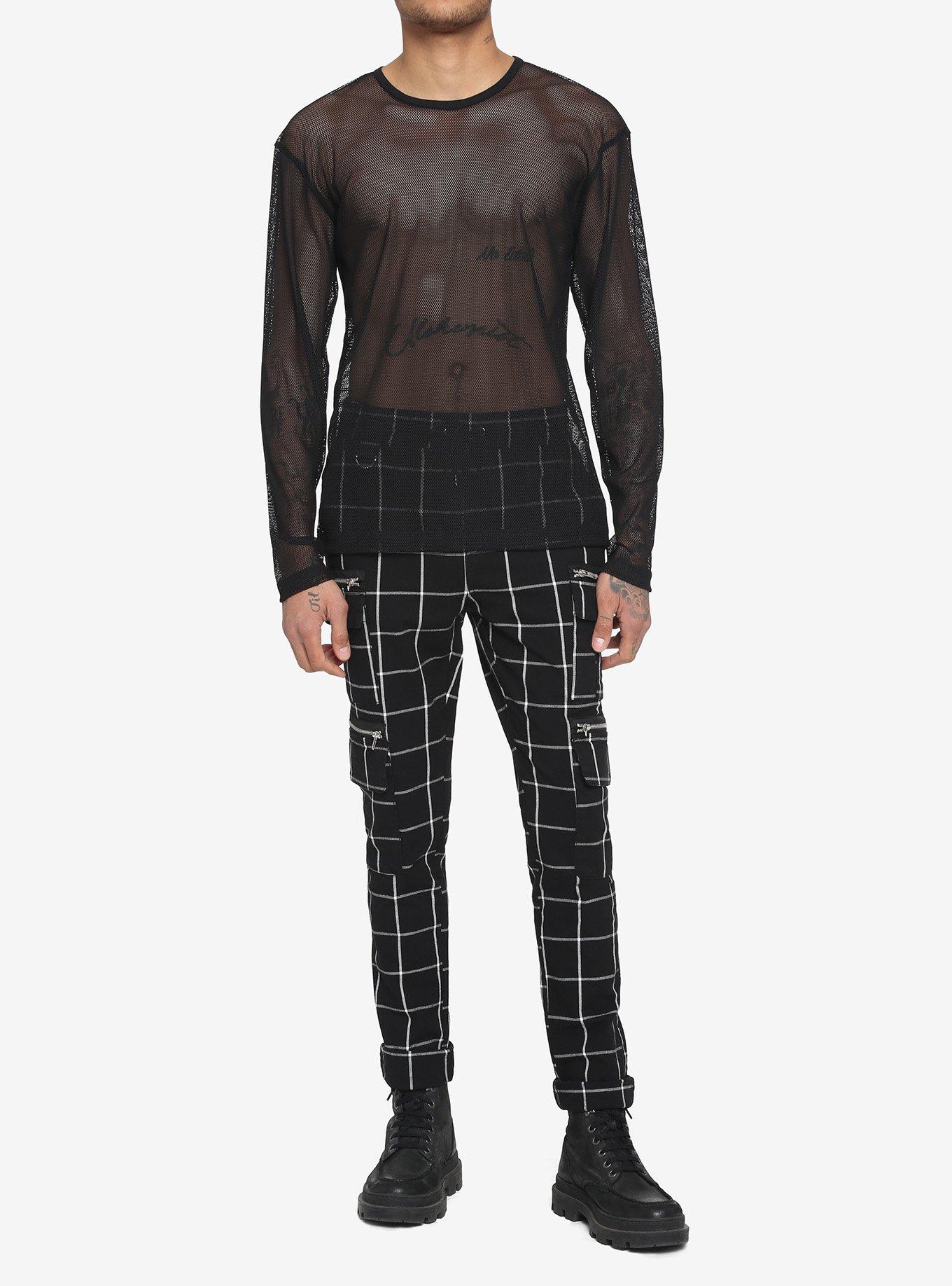 Black Mesh Long-Sleeve T-Shirt, BLACK, alternate
