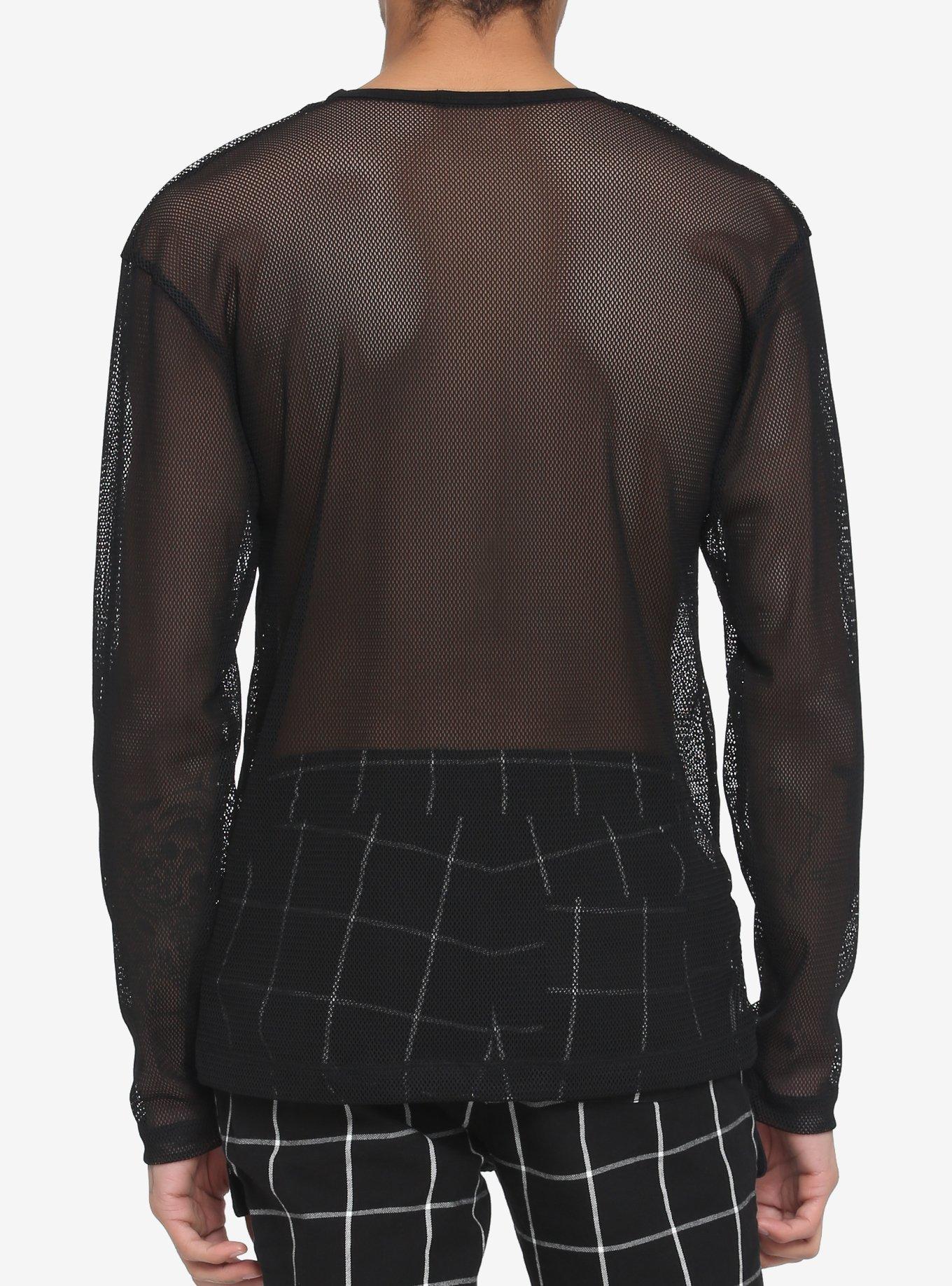 Black Mesh Long-Sleeve T-Shirt, BLACK, alternate
