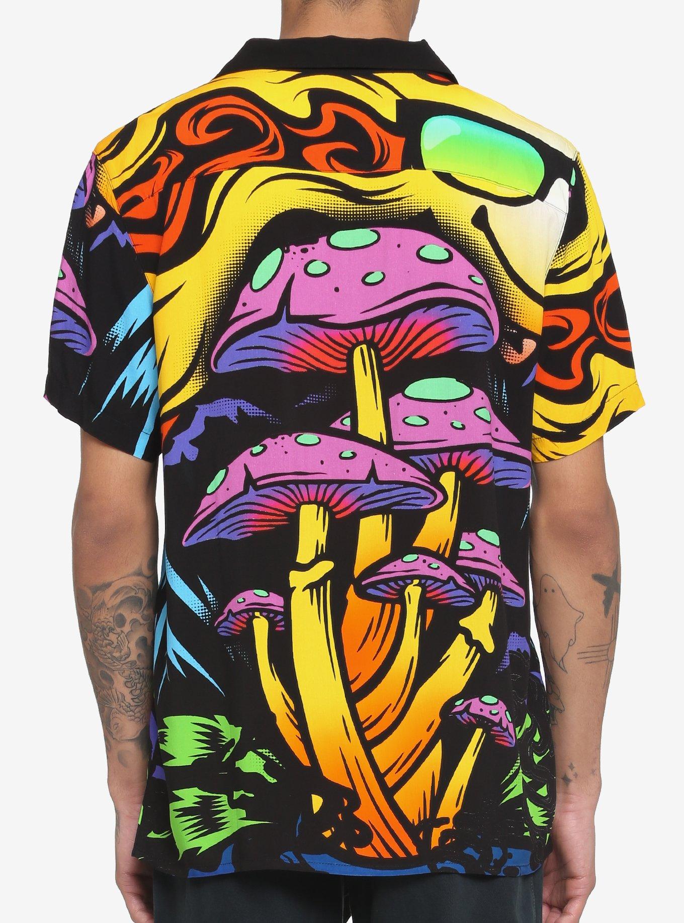 Trippy Mushroom Woven Button-Up, BLACK, alternate