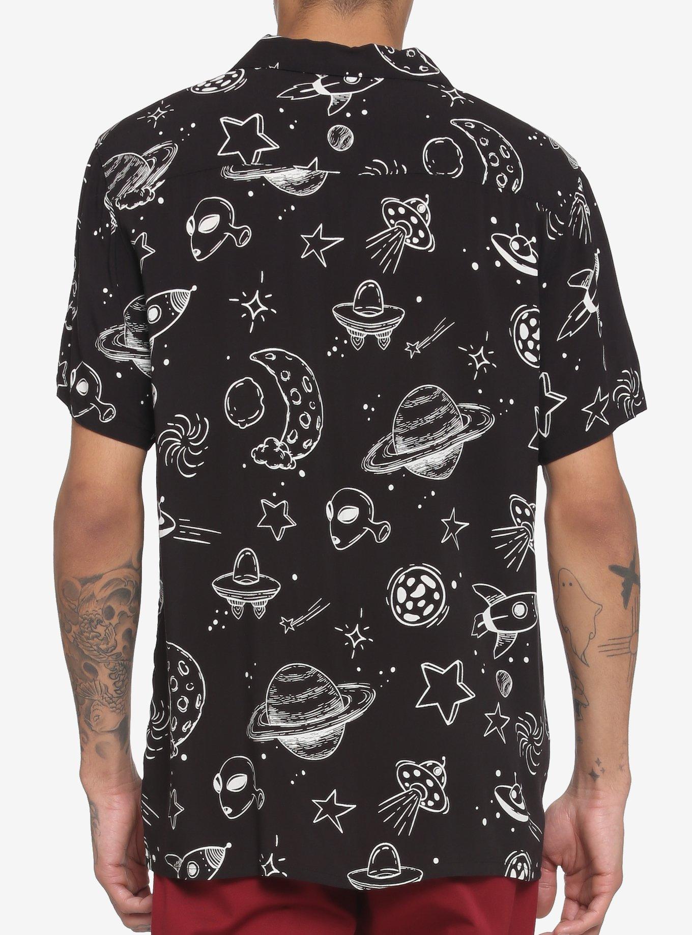 Space UFO Woven Button-Up, BLACK, alternate