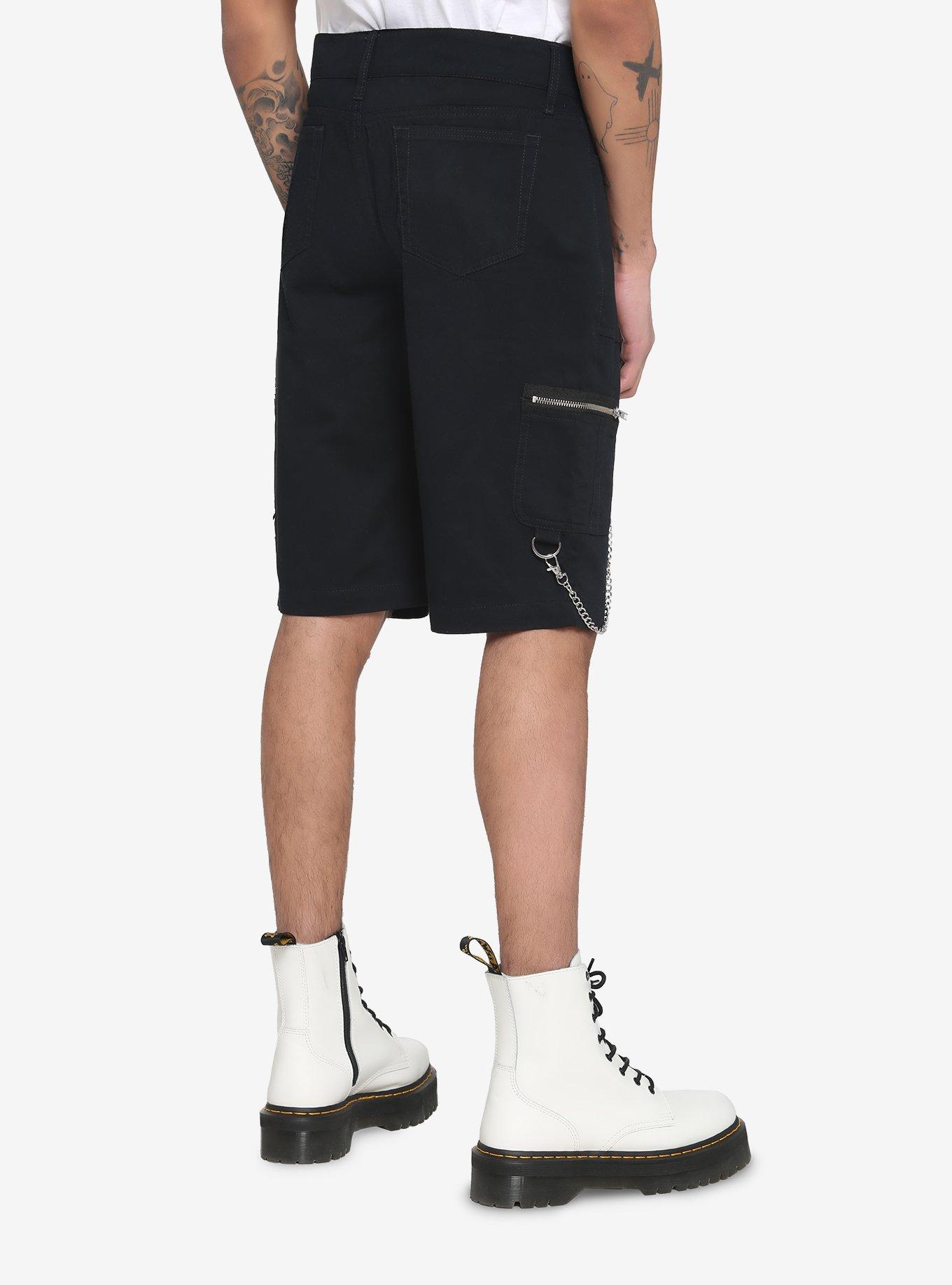 Black Double Chain Moto Shorts, BLACK, alternate