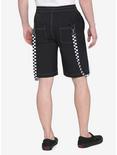 Black & White Checkered Suspender Cargo Shorts, BLACK, alternate