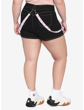 Black & Pink Suspender Shorts Plus Size, , hi-res