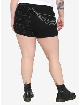 Black & White Split Grid Chain Shorts Plus Size, , hi-res