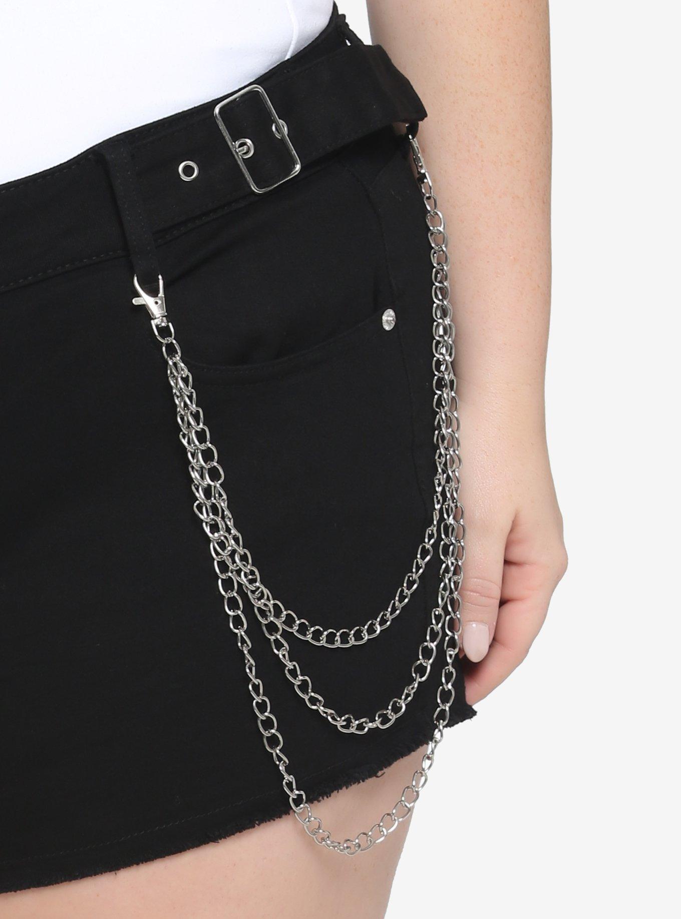 Black Side Belts & Chain Denim Ultra Hi-Rise Shorts Plus Size, BLACK, alternate