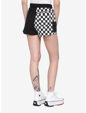 Black & White Checkered Split Cargo Shorts, , hi-res