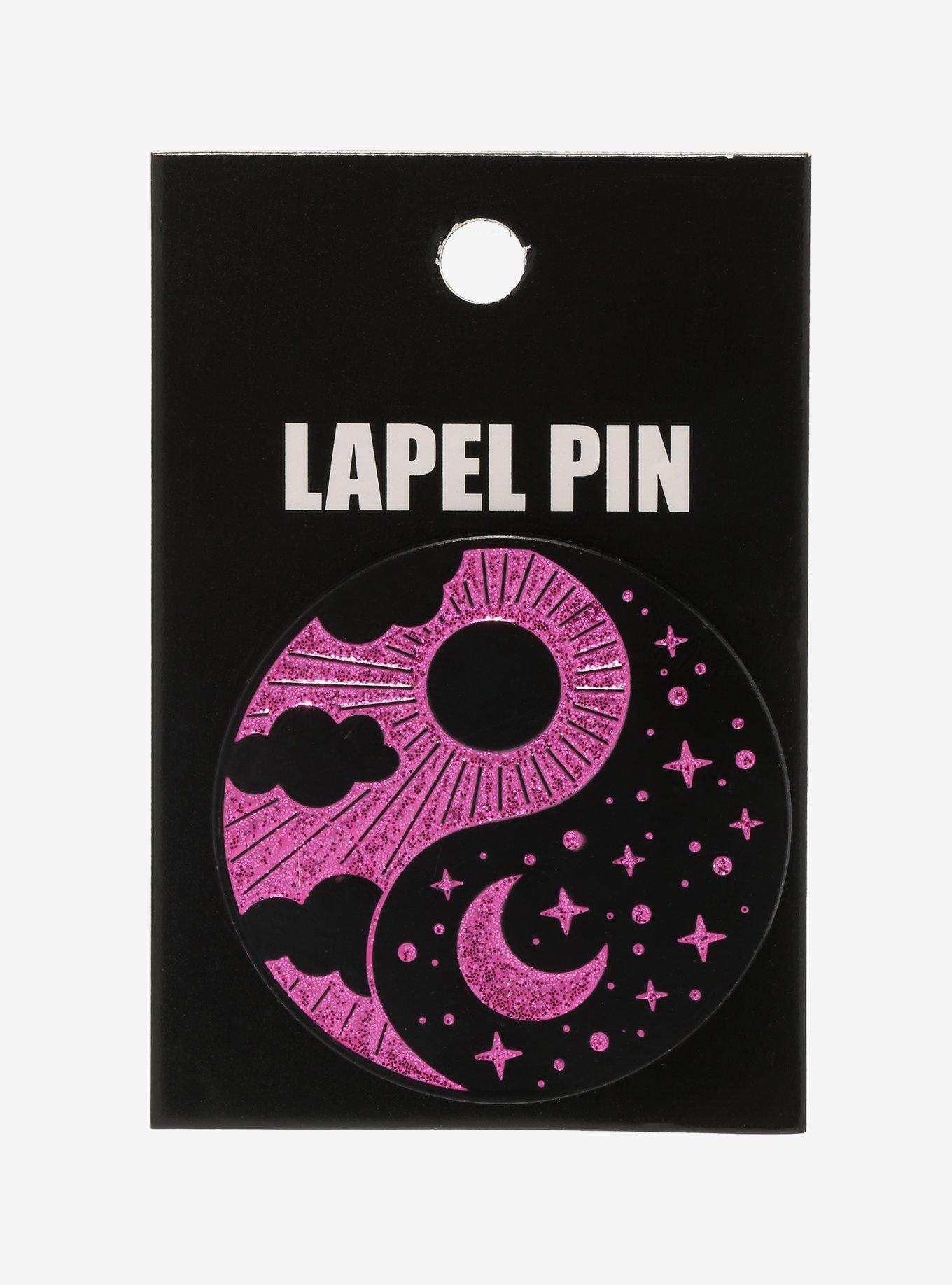Black & Pink Glitter Yin-Yang Enamel Pin, , alternate