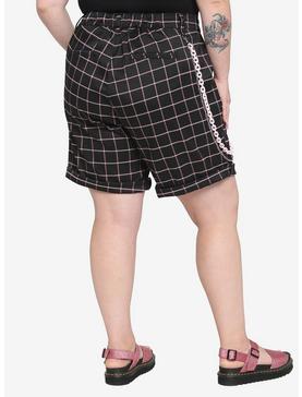 Pink & Black Grid Shorts Plus Size, , hi-res