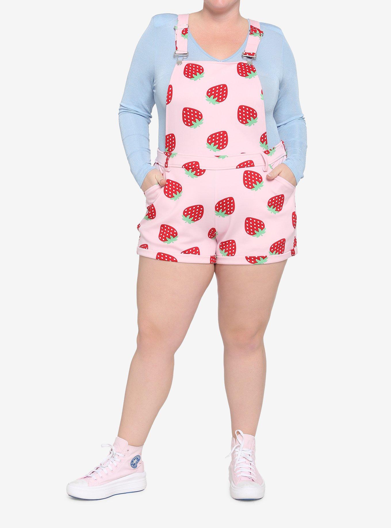 Strawberry Shortalls Plus Size, PINK, alternate