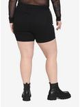 Black Front Zipper High-Waisted Shorts Plus Size, BLACK, alternate