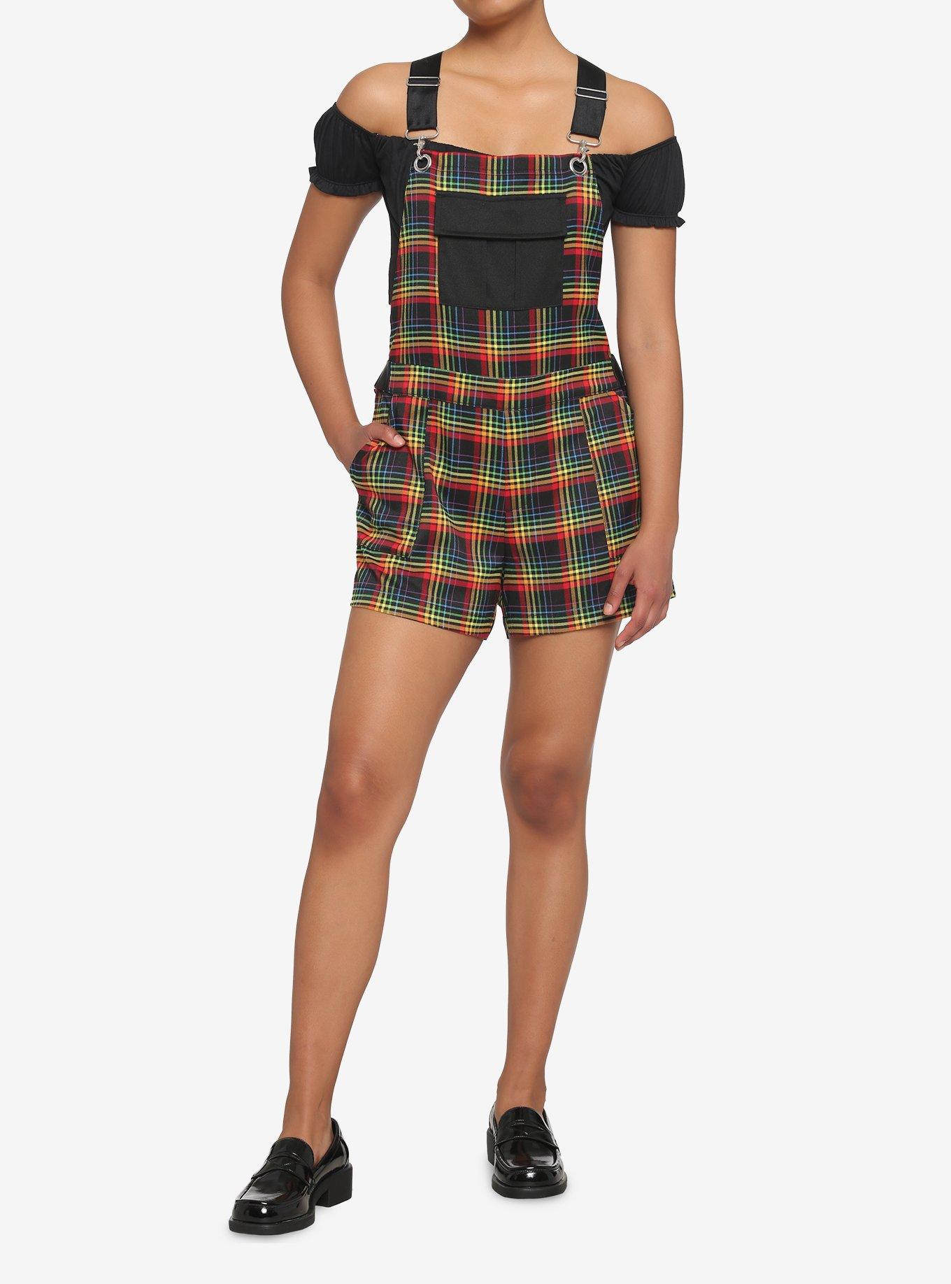 Rainbow Grid Utility Shortalls, BLACK, alternate