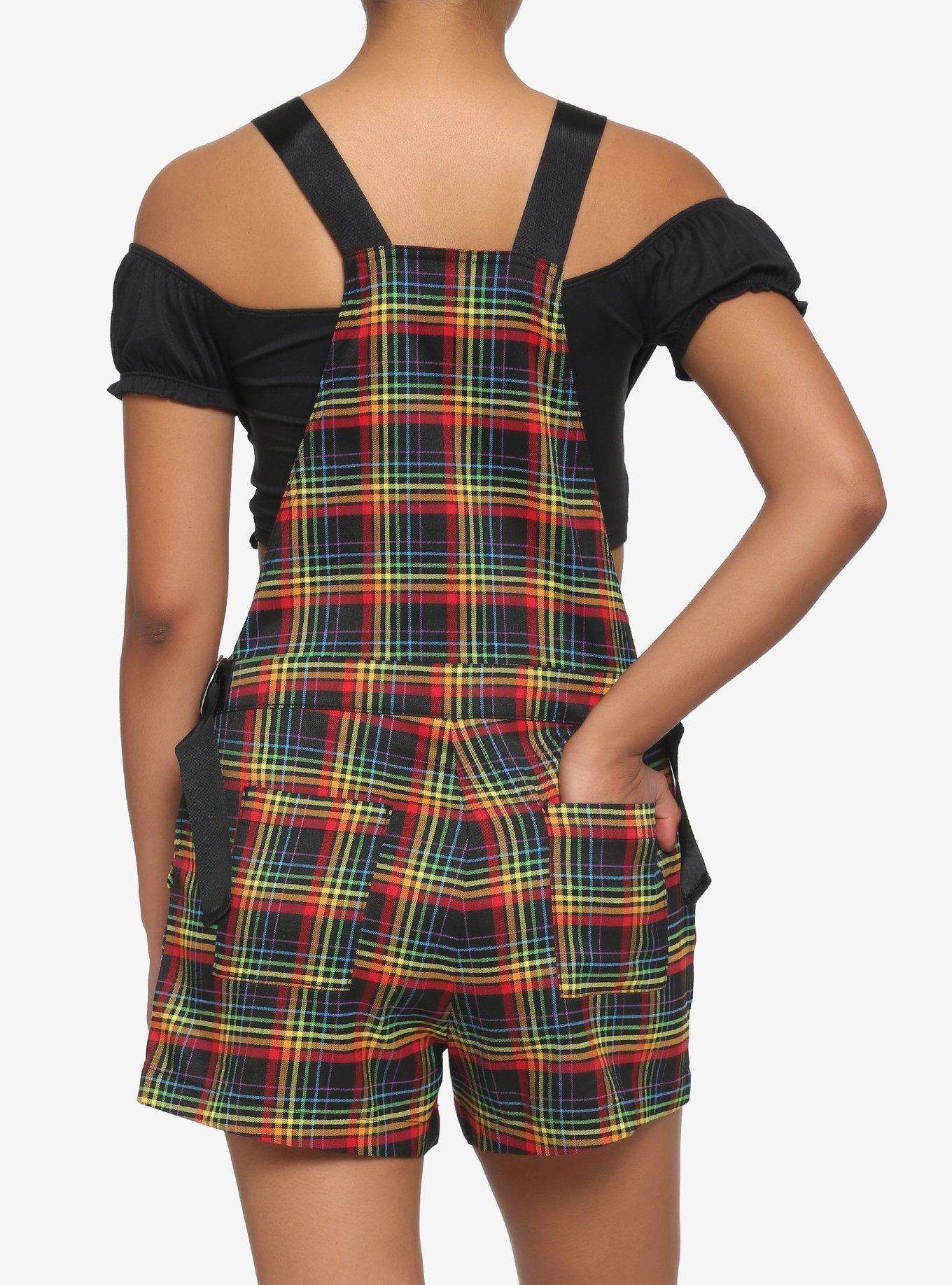 Rainbow Grid Utility Shortalls, BLACK, alternate