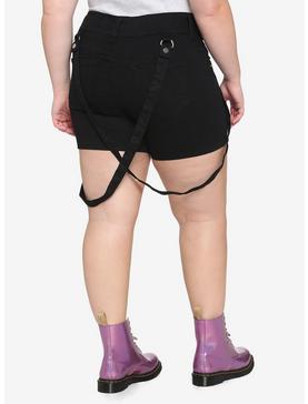 Black Hi-Rise Suspender Shorts Plus Size, , hi-res