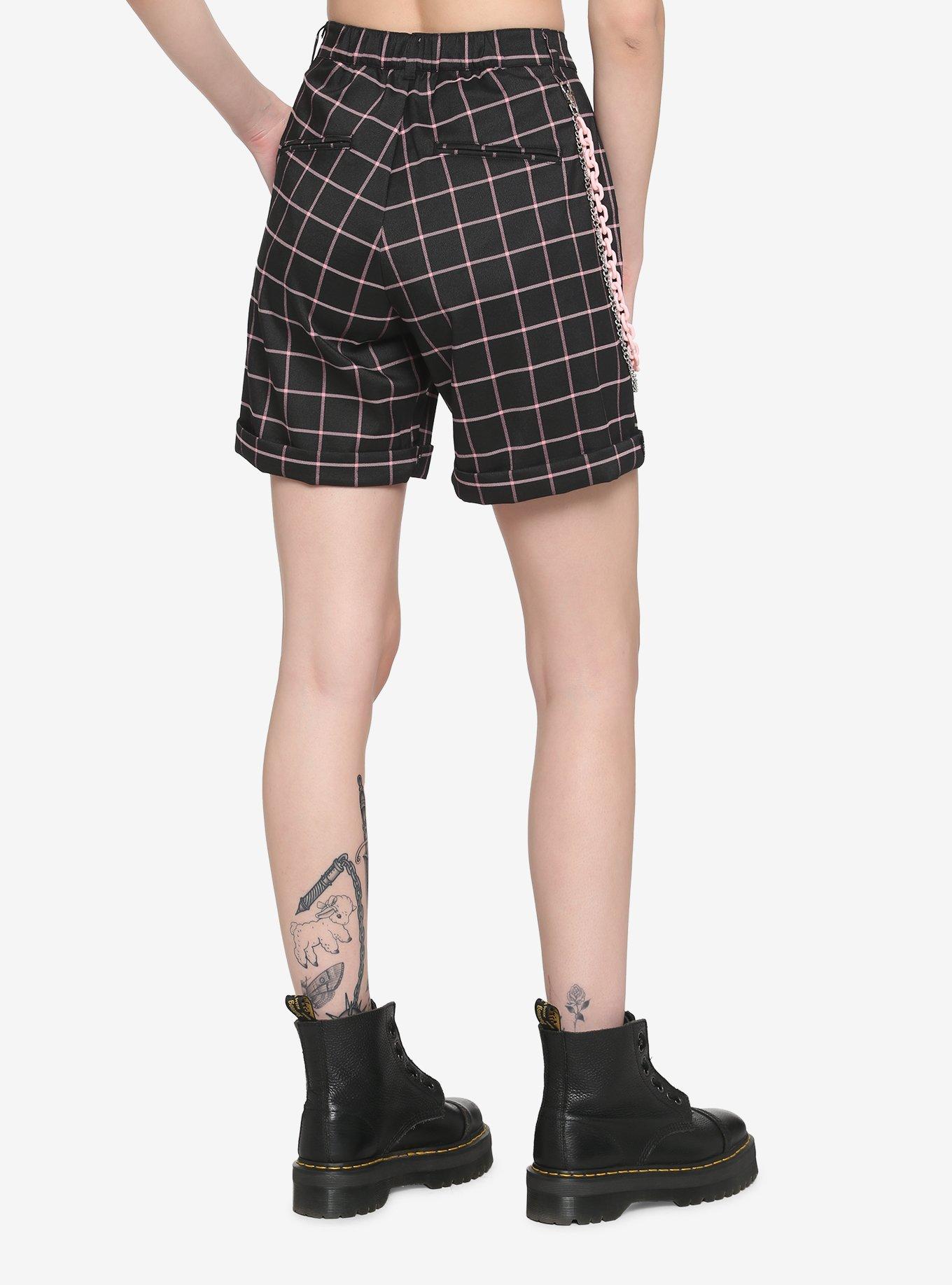 Pink & Black Grid Shorts, BLACK, alternate