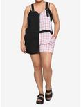 Black & Pink Grid Split Shortalls Plus Size, BLACK, alternate