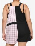 Black & Pink Grid Split Shortalls Plus Size, BLACK, alternate