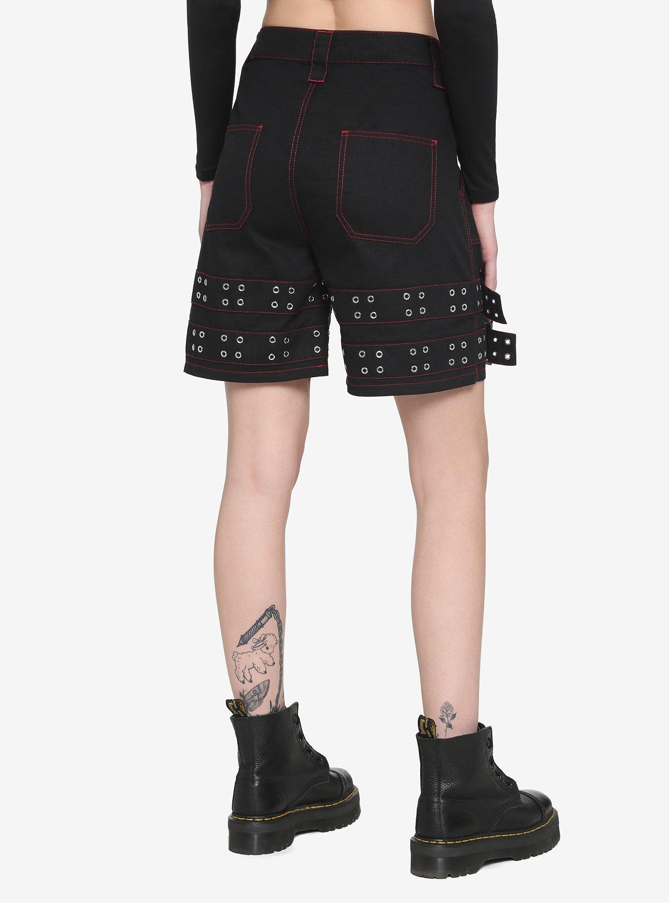 Black Double Belt Carpenter Shorts, BLACK, alternate