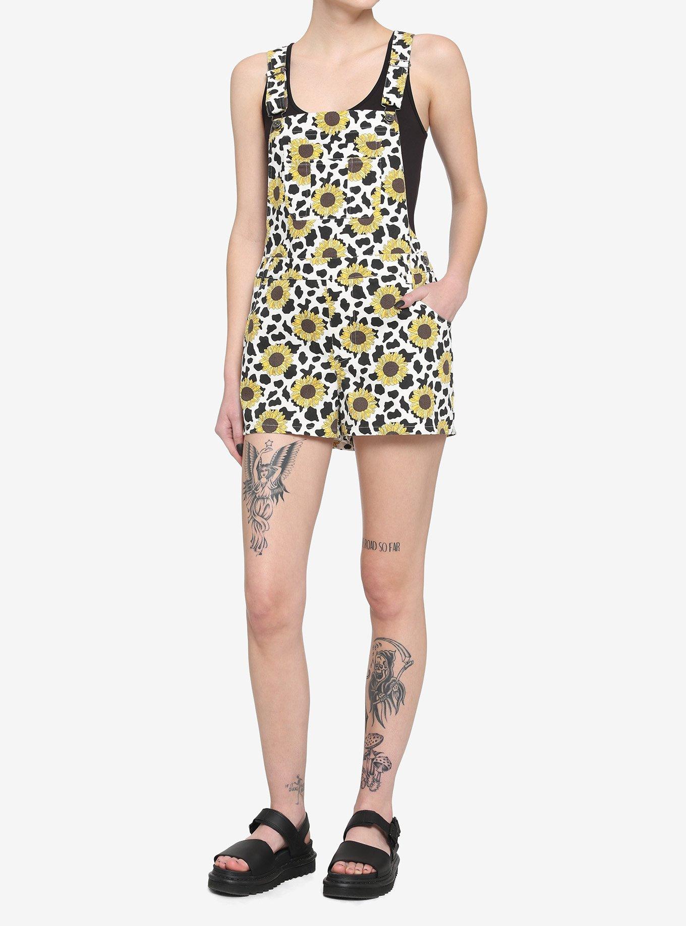 Sunflower Cow Print Shortalls, BLACK, alternate