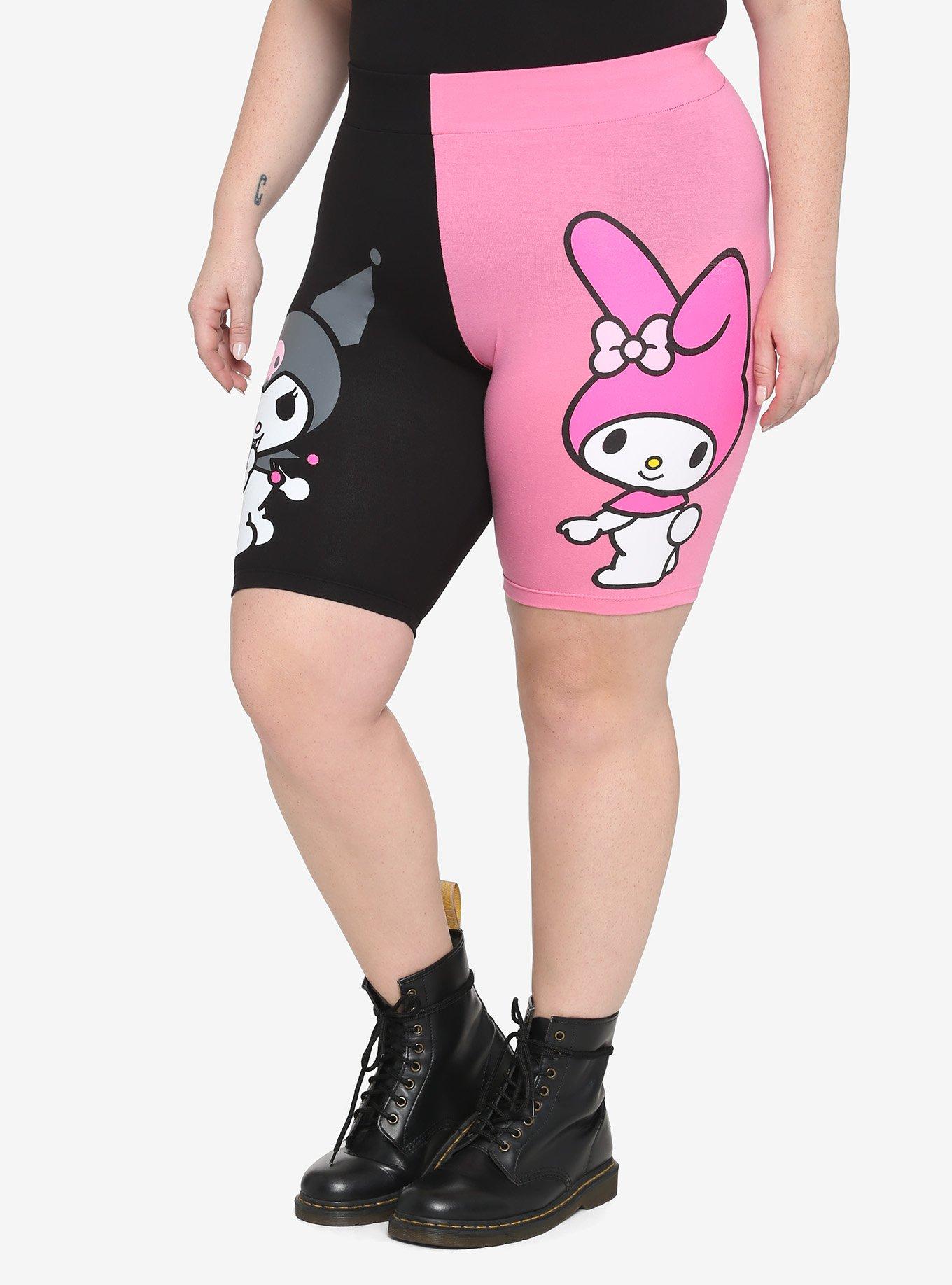 My Melody & Kuromi Split Girls Bike Shorts Plus Size, PINK, alternate