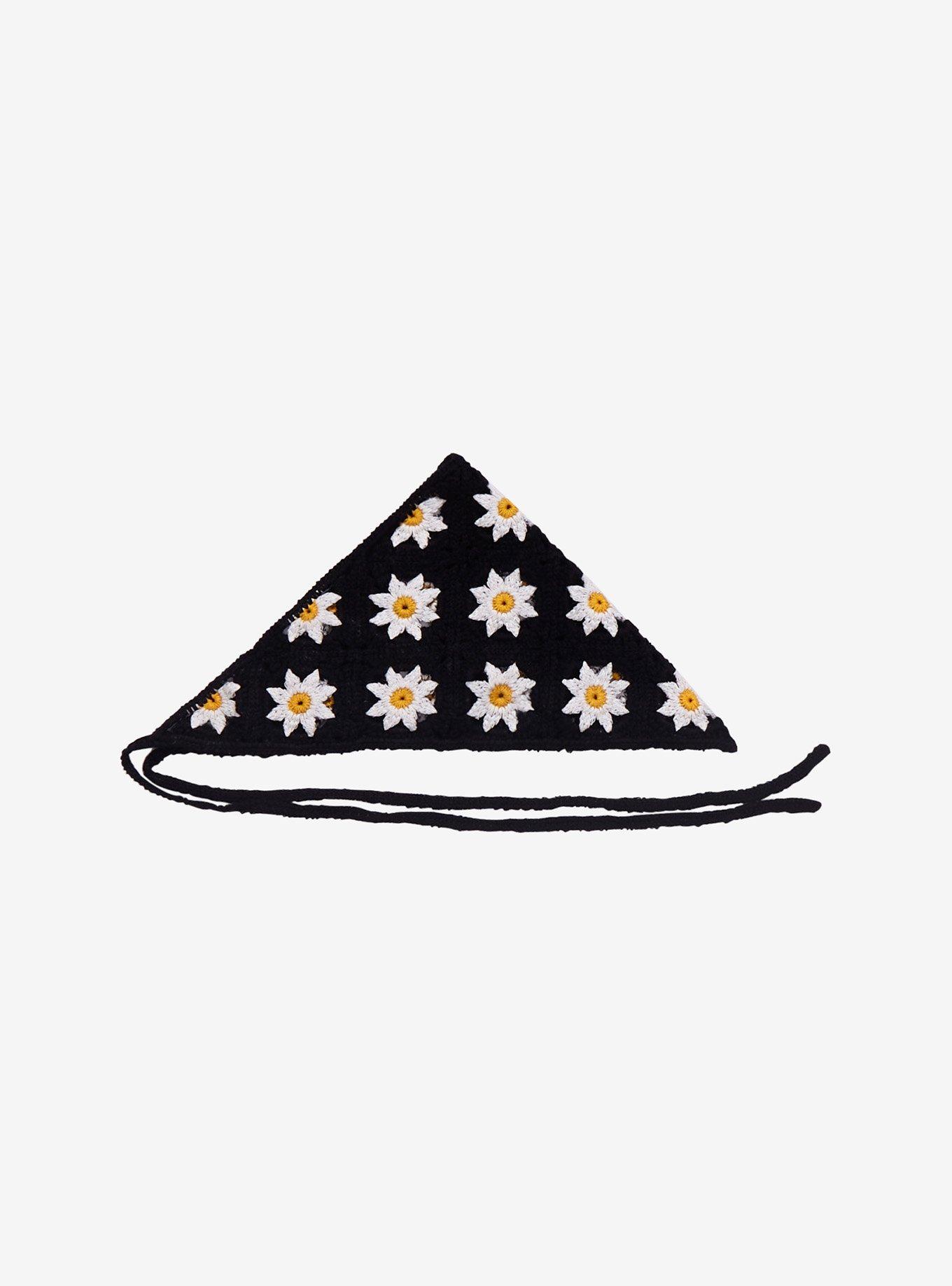 Black Daisy Crochet Hair Scarf, , alternate